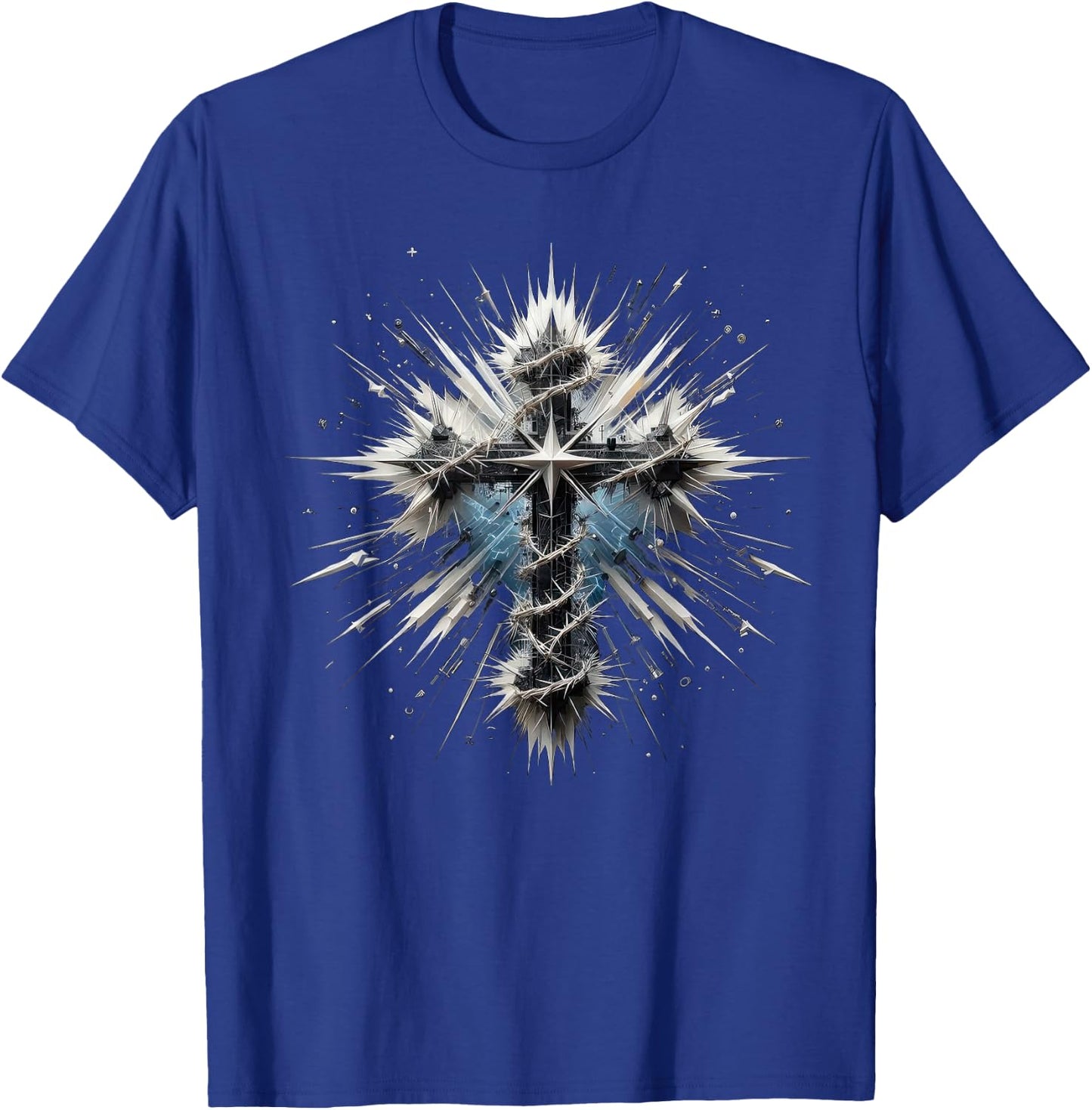 Christian Cross Punk-Art Style Distressed Crown of thorns T-Shirt - T-Shirt | Royal