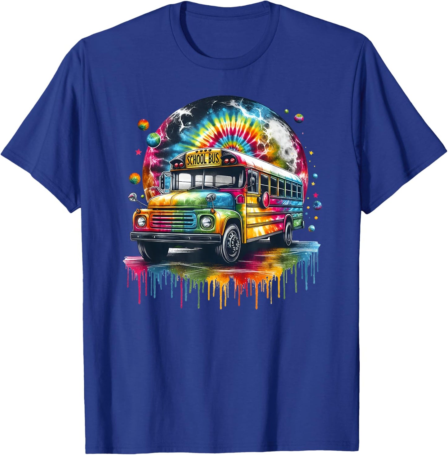Tie Dye School Bus Art Psychedelic Retro Colors Futuristic T-Shirt - T-Shirt | Royal