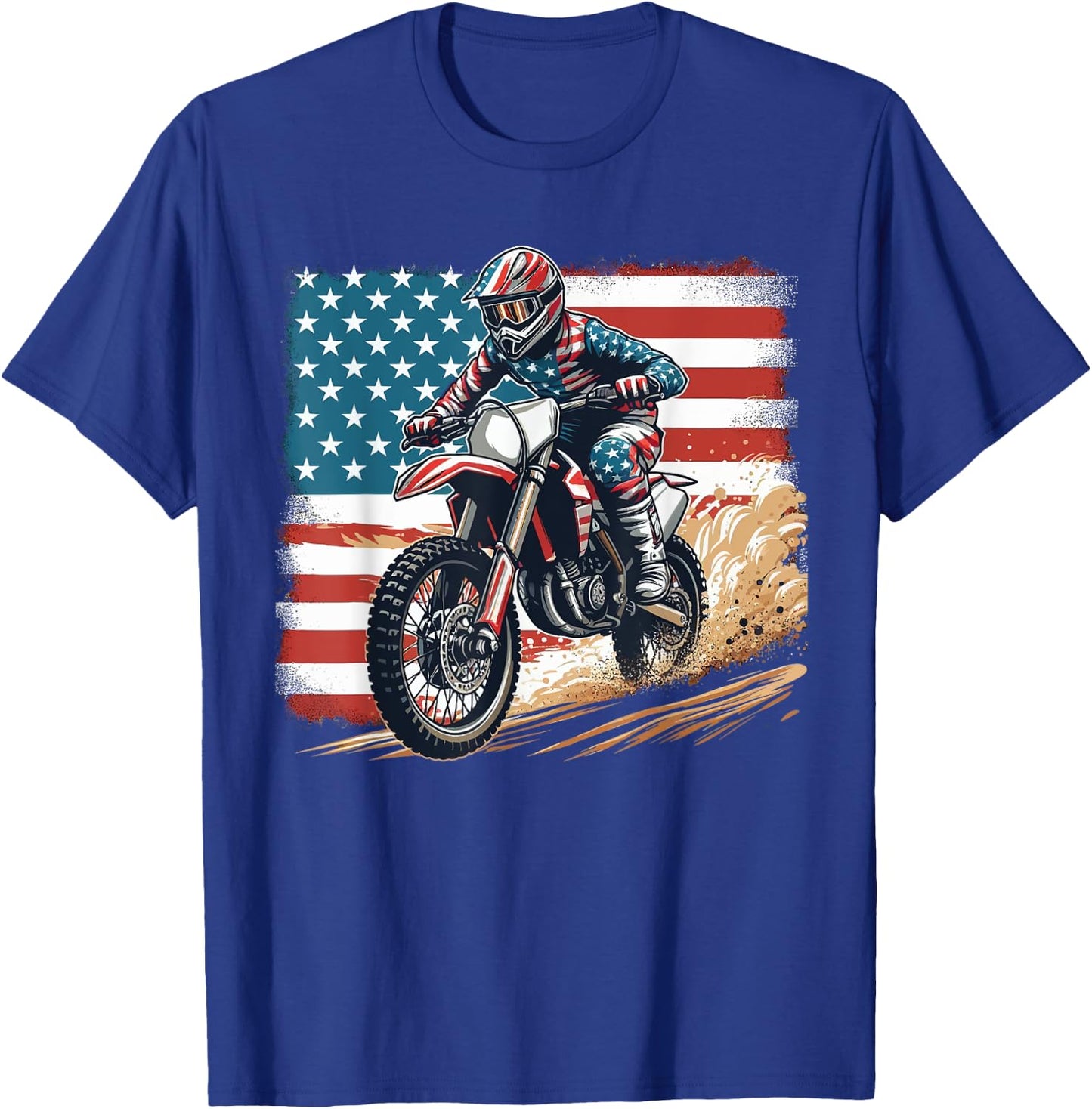 Dirt Bike American Flag Motocross Biker Men Boys Vintage USA T-Shirt - T-Shirt | Royal