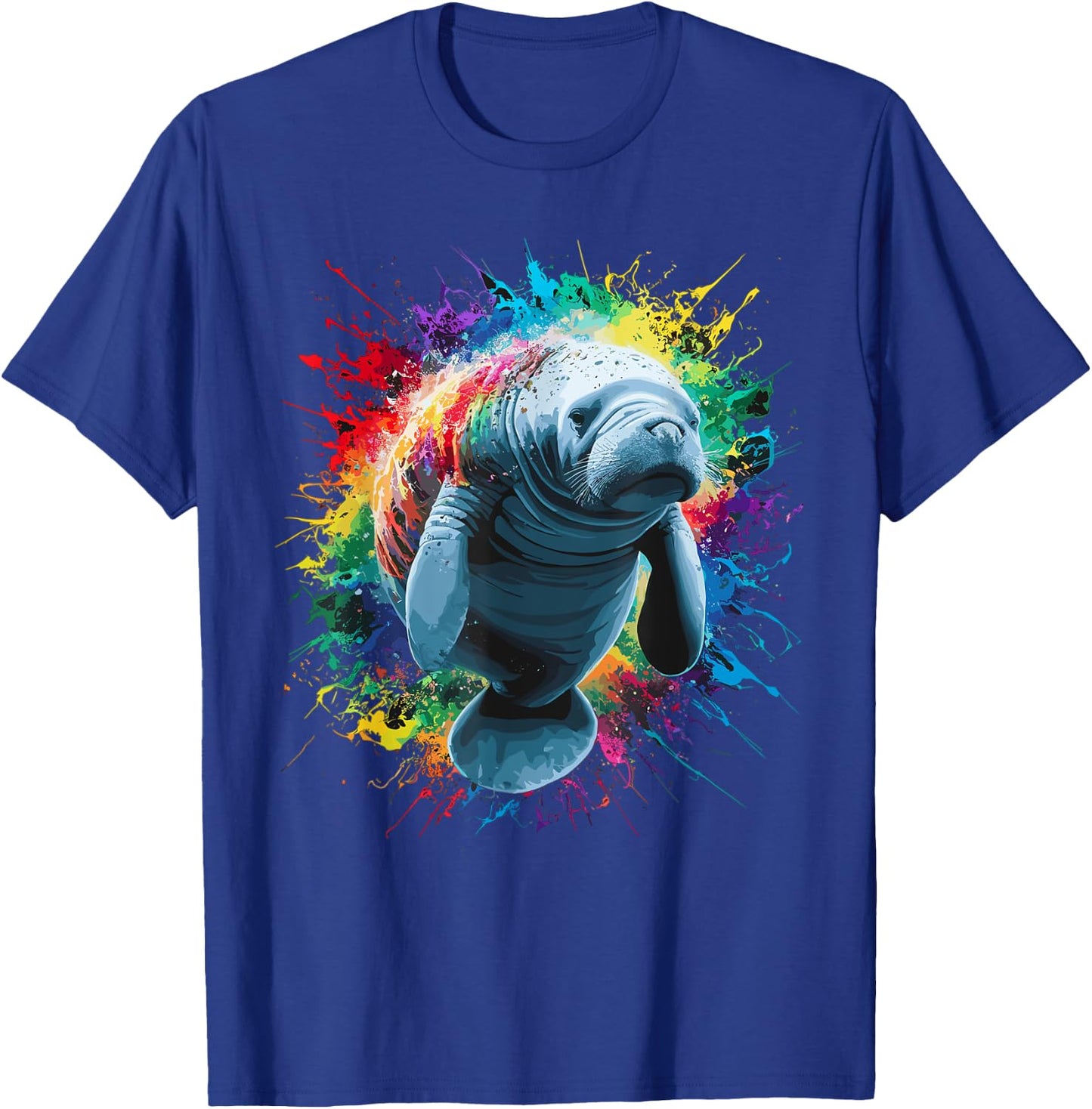 Colorful Paint Splash Cute Manatee Art Graphic T-Shirt - T-Shirt | Royal
