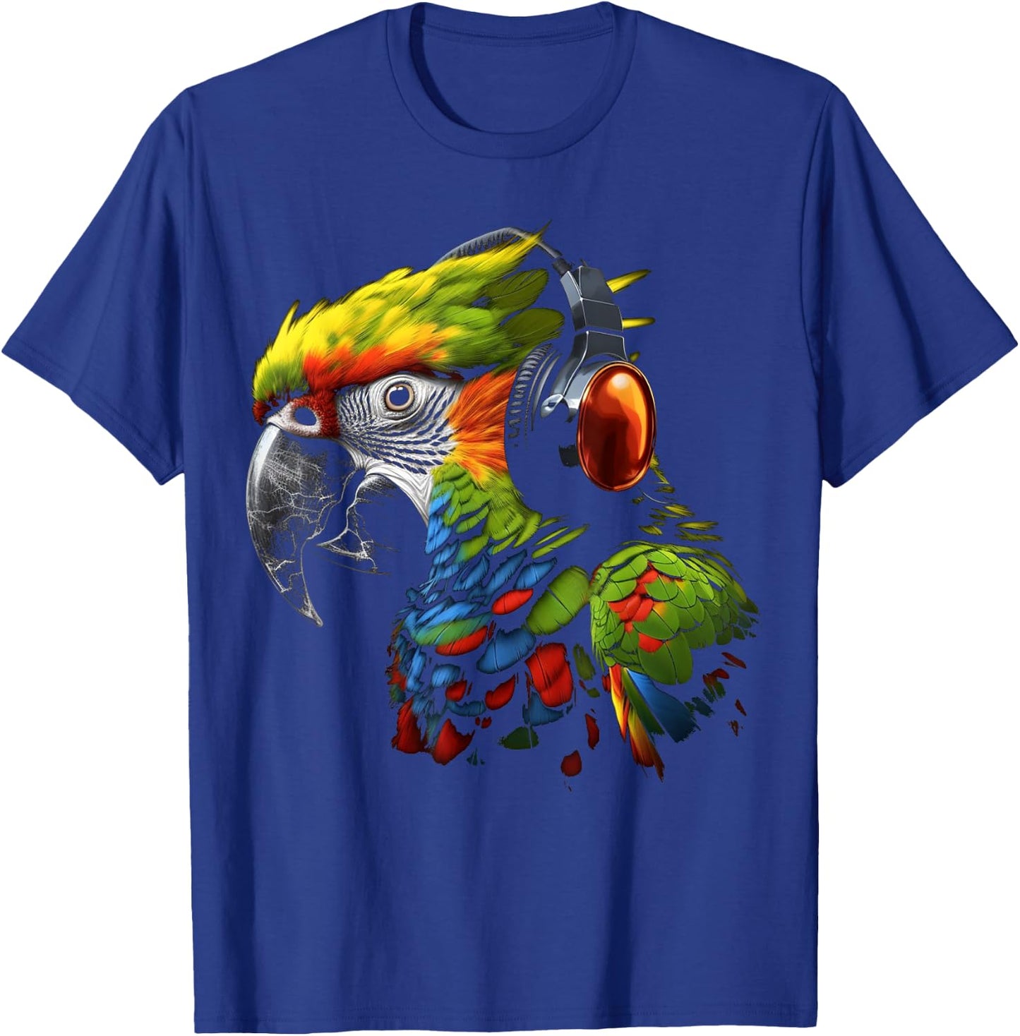 Parrot Music Art Headphones Musicians Animal Bird Parrot T-Shirt - T-Shirt | Royal