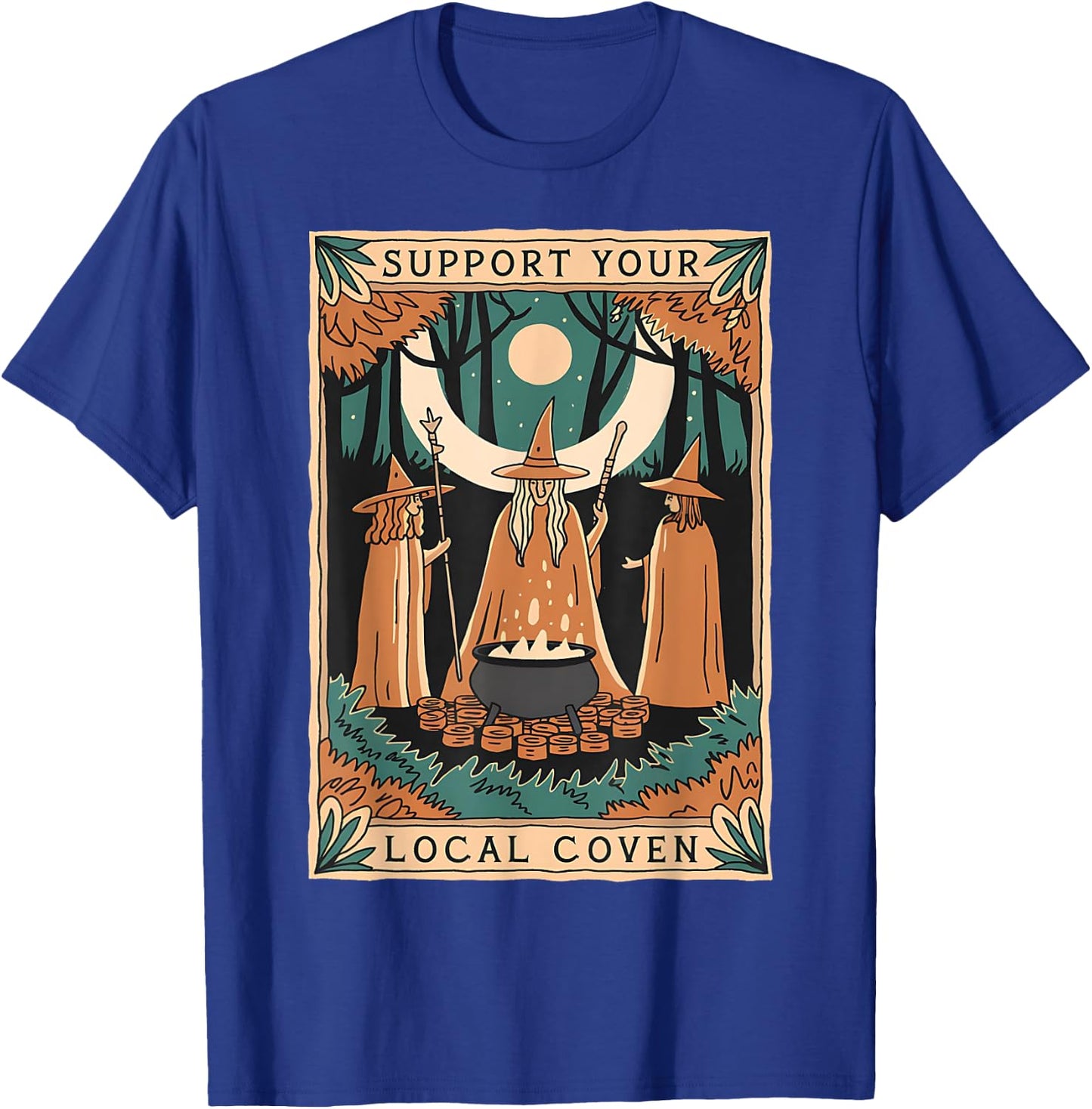 Support Your Local Coven Witch Wizard Tarot Card Halloween T-Shirt - T-Shirt | Royal