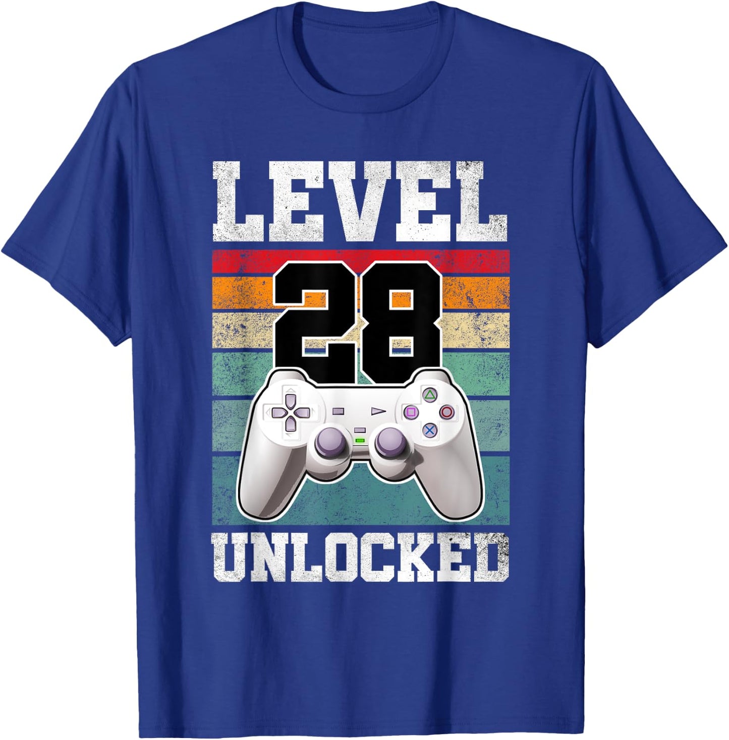 28 Year Old Gaming Level 28 Unlocked Gamers 28th Birthday T-Shirt - T-Shirt | Royal