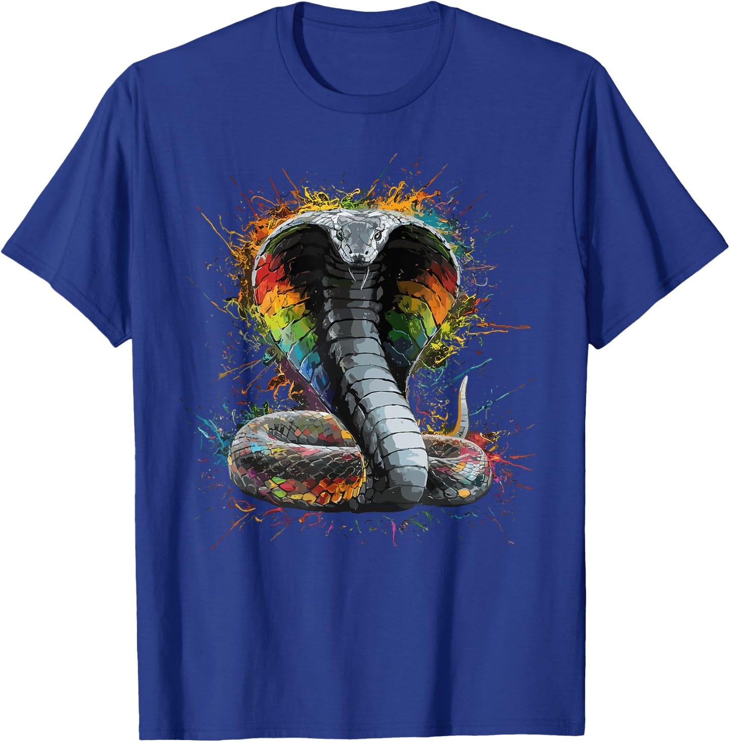 Colorful Paint Splash King Cobra Snake Art Graphic T-Shirt - T-Shirt | Royal