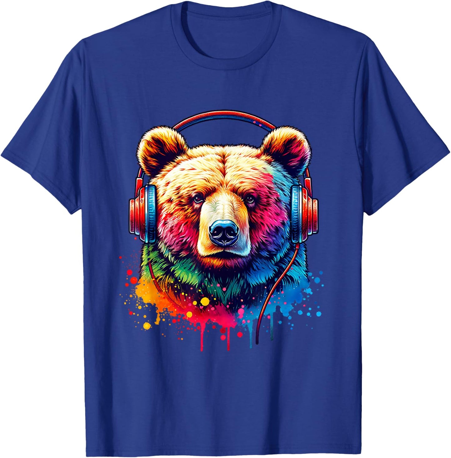 Bear With Headphones T-Shirt - T-Shirt | Royal