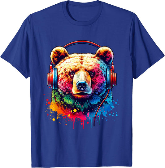 Bear With Headphones T-Shirt - T-Shirt | Royal