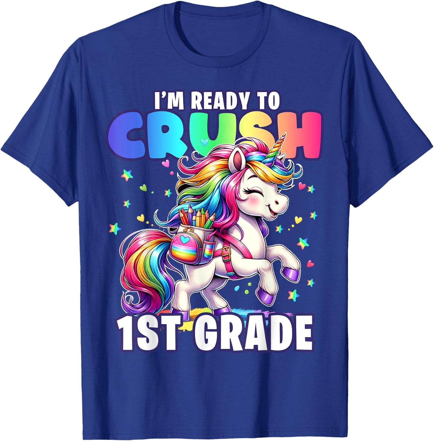 Crush 1st Grade Girls Back to School Unicorn First Day Cute T-Shirt - T-Shirt | Royal