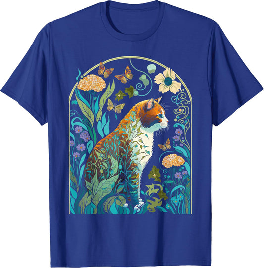 Cottagecore Aesthetic Cat Flowers Garden Nature Lover Women T-Shirt - T-Shirt | Royal