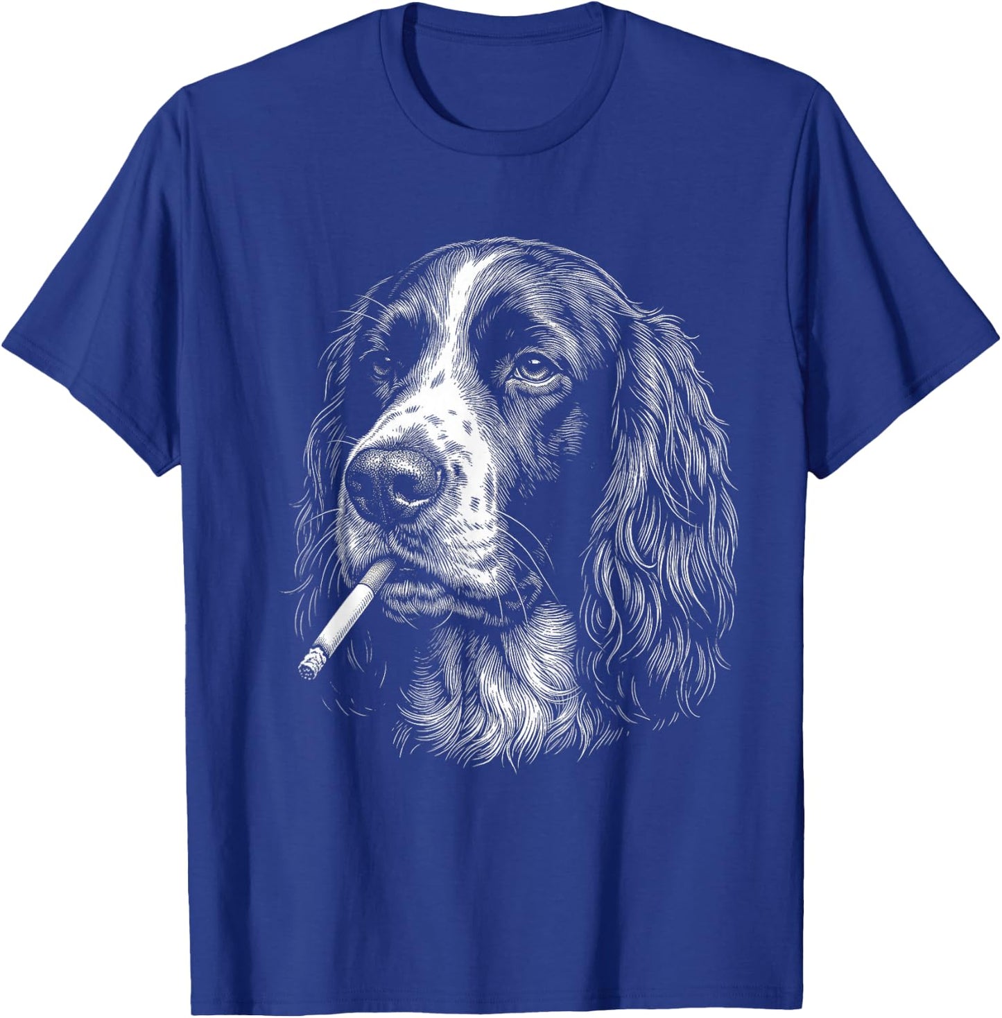 English Springer Spaniel Smoking Cigarette Dog Funny Meme T-Shirt - T-Shirt | Royal