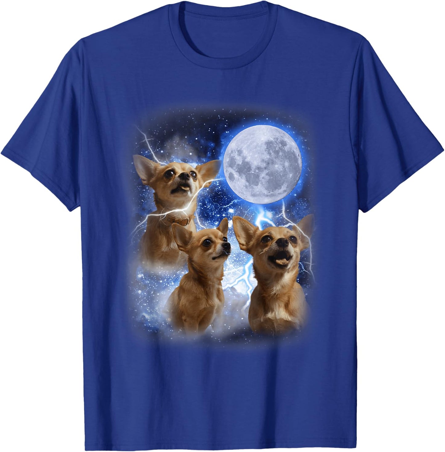 Three Chihuahuas Howl at Moon - 3 Dogs Funny Wolves Parody T-Shirt - T-Shirt | Royal