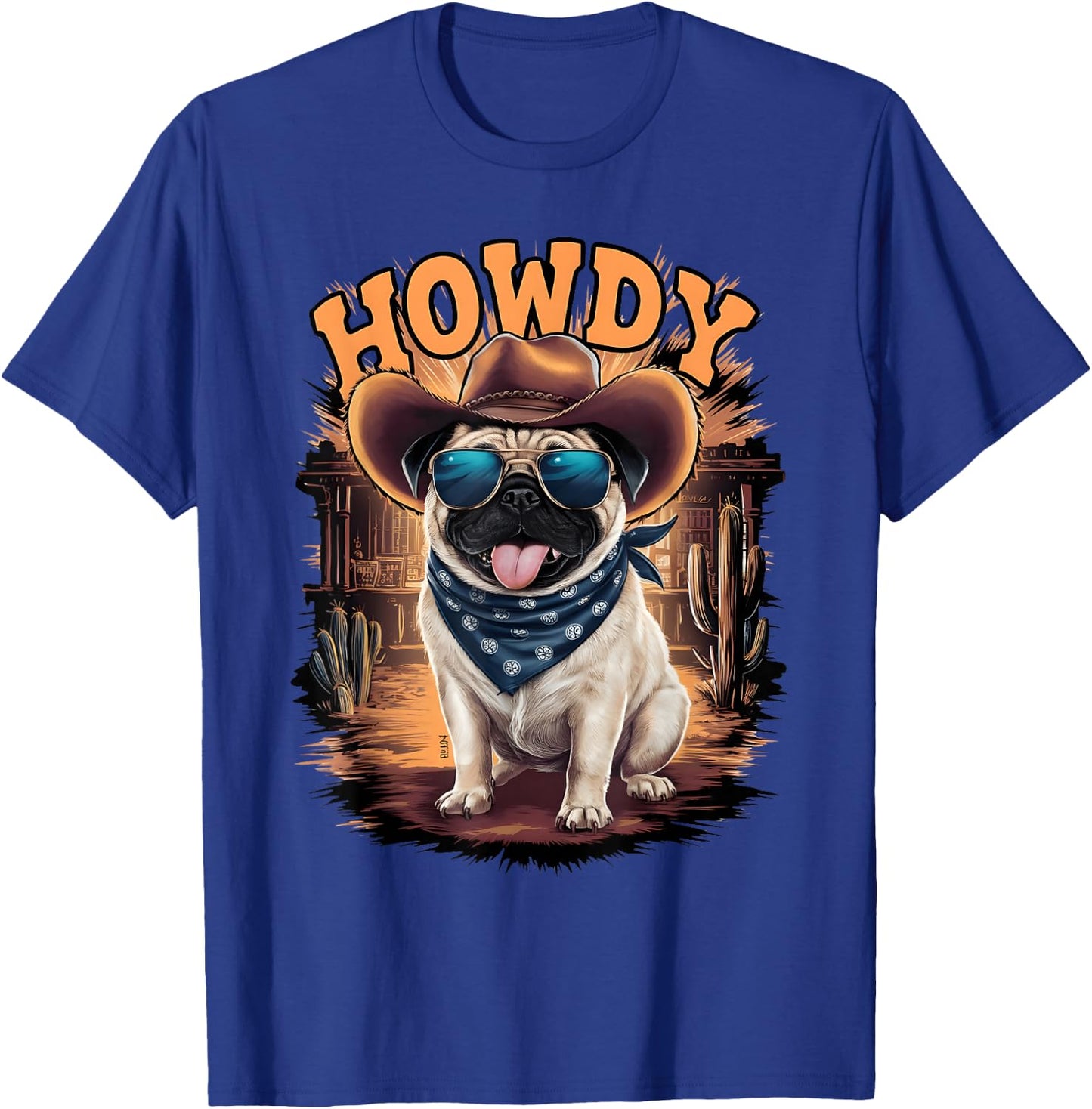 Pug Funny Cowboy Cowgirl Western Country Animal T-Shirt - T-Shirt | Royal