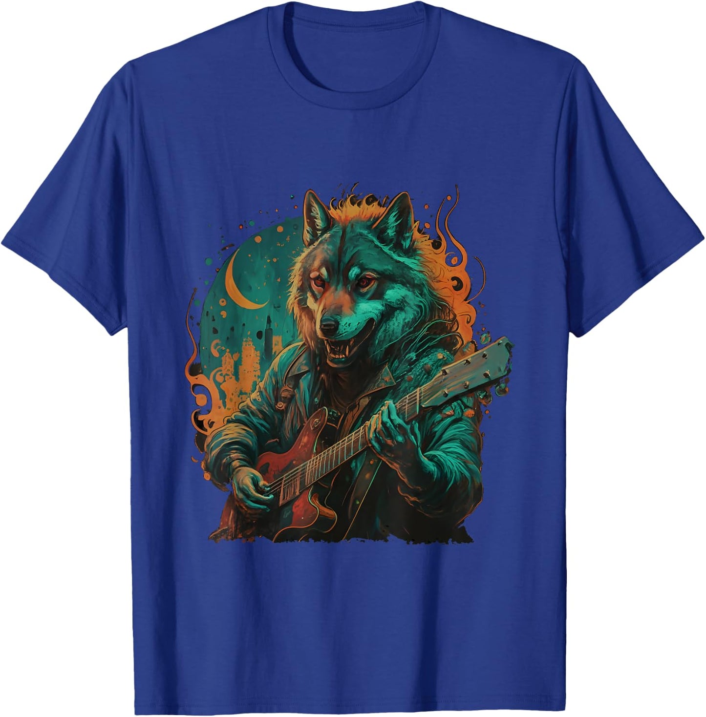 Wolf Playing Guitar Lover Rock Star Rock And Roll Guitarist T-Shirt - T-Shirt | Royal