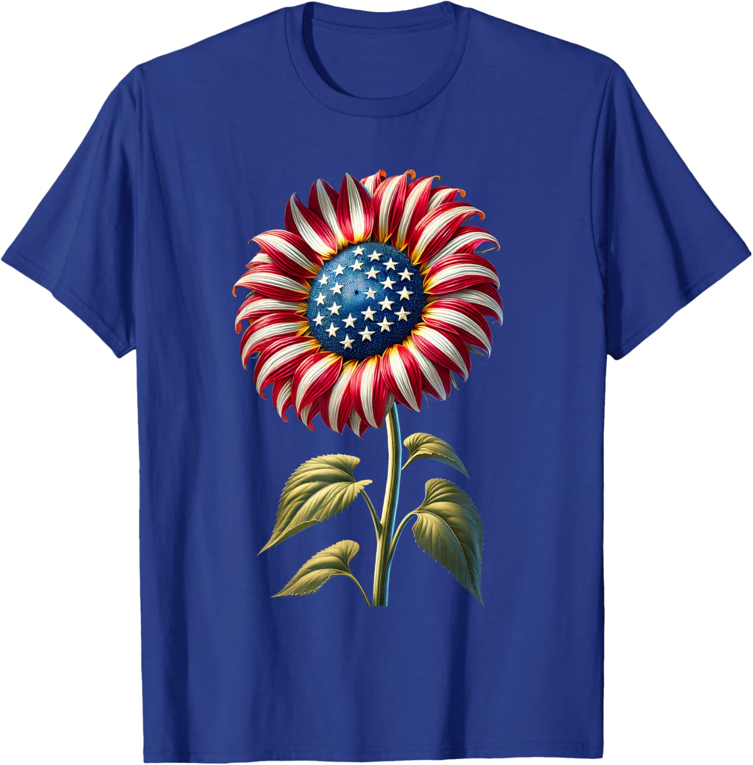 Sunflower American Flag USA Merica Funny 4th Of July Fourth T-Shirt - T-Shirt | Royal