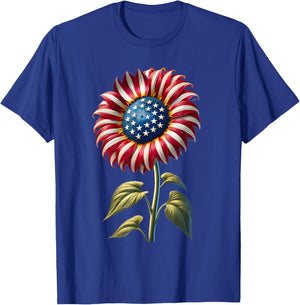Sunflower American Flag USA Merica Funny 4th Of July Fourth T-Shirt - T-Shirt | Royal