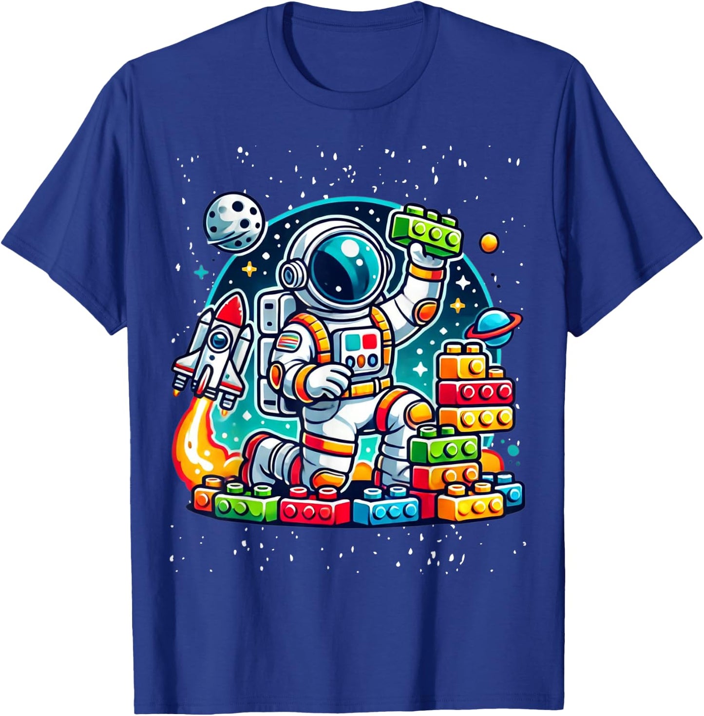 Master Builder Space Astronaut Building Blocks Bricks Boys T-Shirt - T-Shirt | Royal