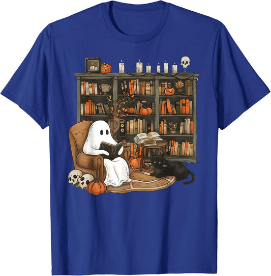 Vintage Ghost Reading Books Librarian Teacher Halloween Women T-Shirt - T-Shirt | Royal