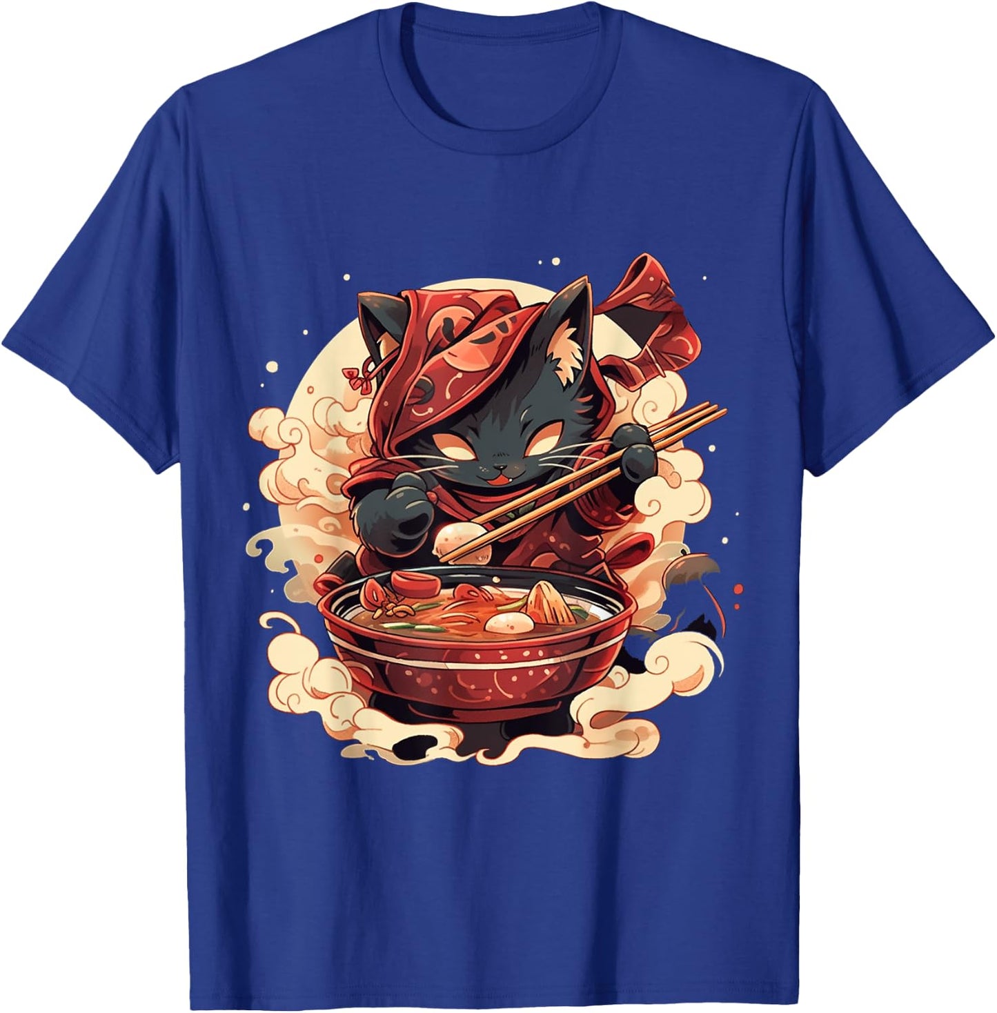 Japanese Art Ramen Cat Ninja Ukiyo-e Anime Style Samurai Cat T-Shirt - T-Shirt | Royal