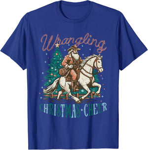 Western Christmas Wrangling Christmas Cheer Cowboy Santa T-Shirt - T-Shirt | Royal