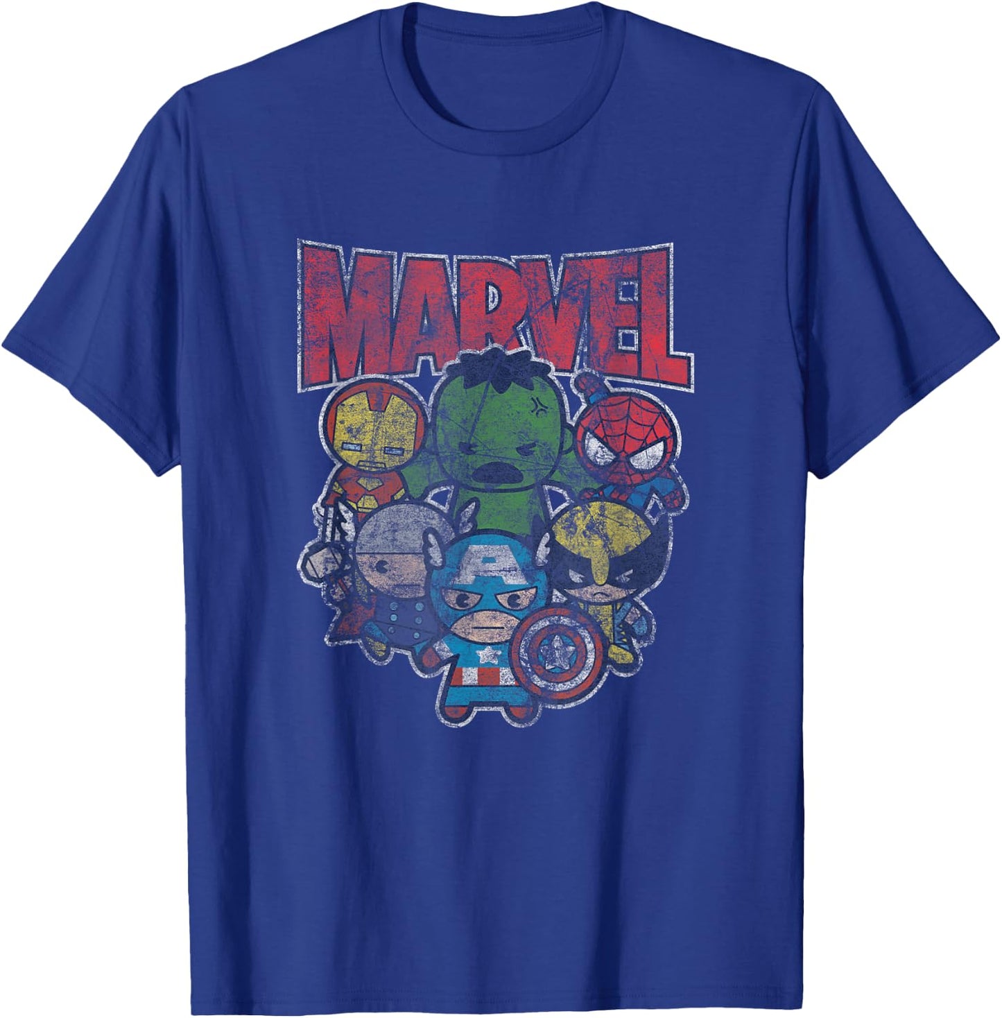 Marvel Kawaii Avengers Assembled Distressed Group Shot T-Shirt - T-Shirt | Royal