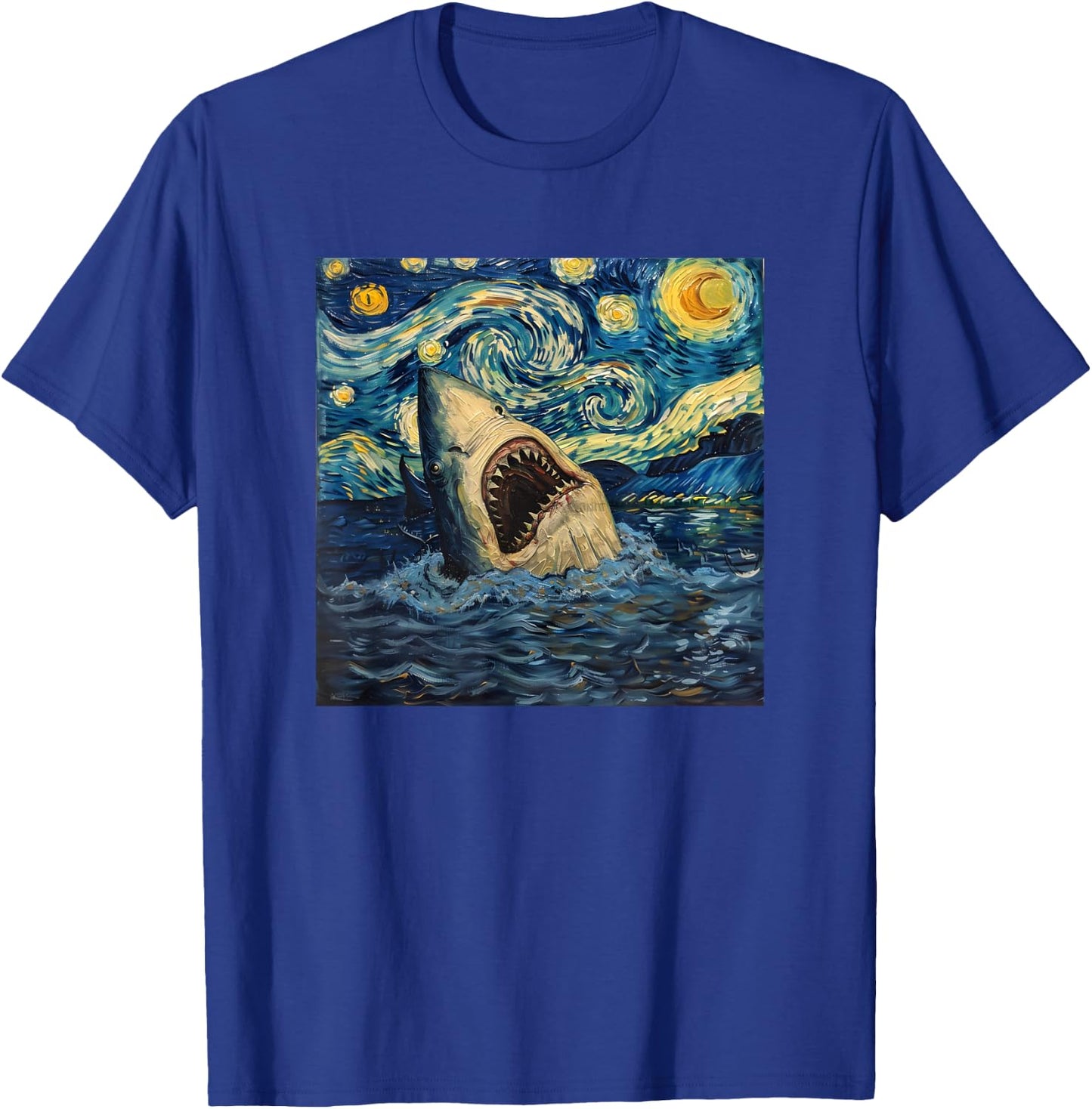 Van Gogh Shark Starry Night Funny Women & Men T-Shirt - T-Shirt | Royal