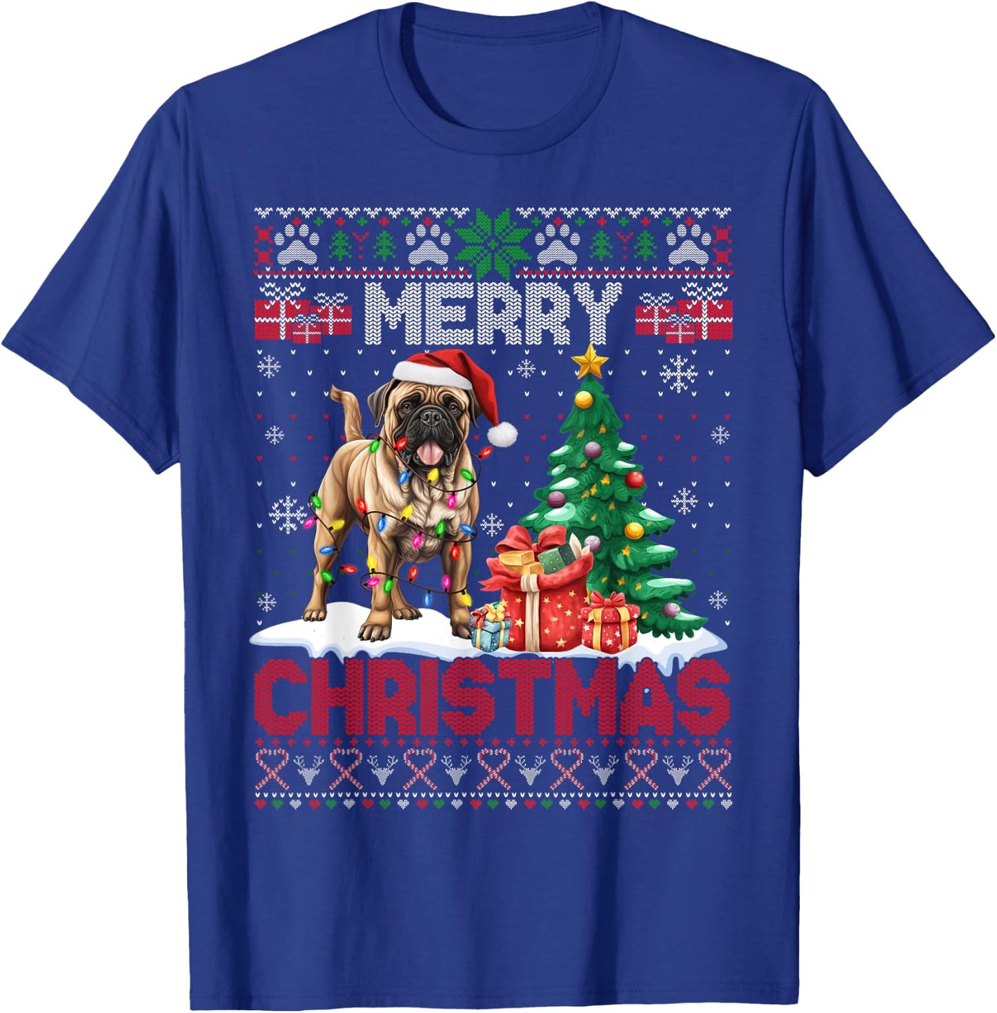 Merry Christmas Bullmastiff Lovers Family Ugly Xmas Sweater T-Shirt - T-Shirt | Royal