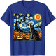 Halloween Cat Van Gogh Starry Night Witch Bats Pumpkin Women Kids T-Shirt - T-Shirt | Royal