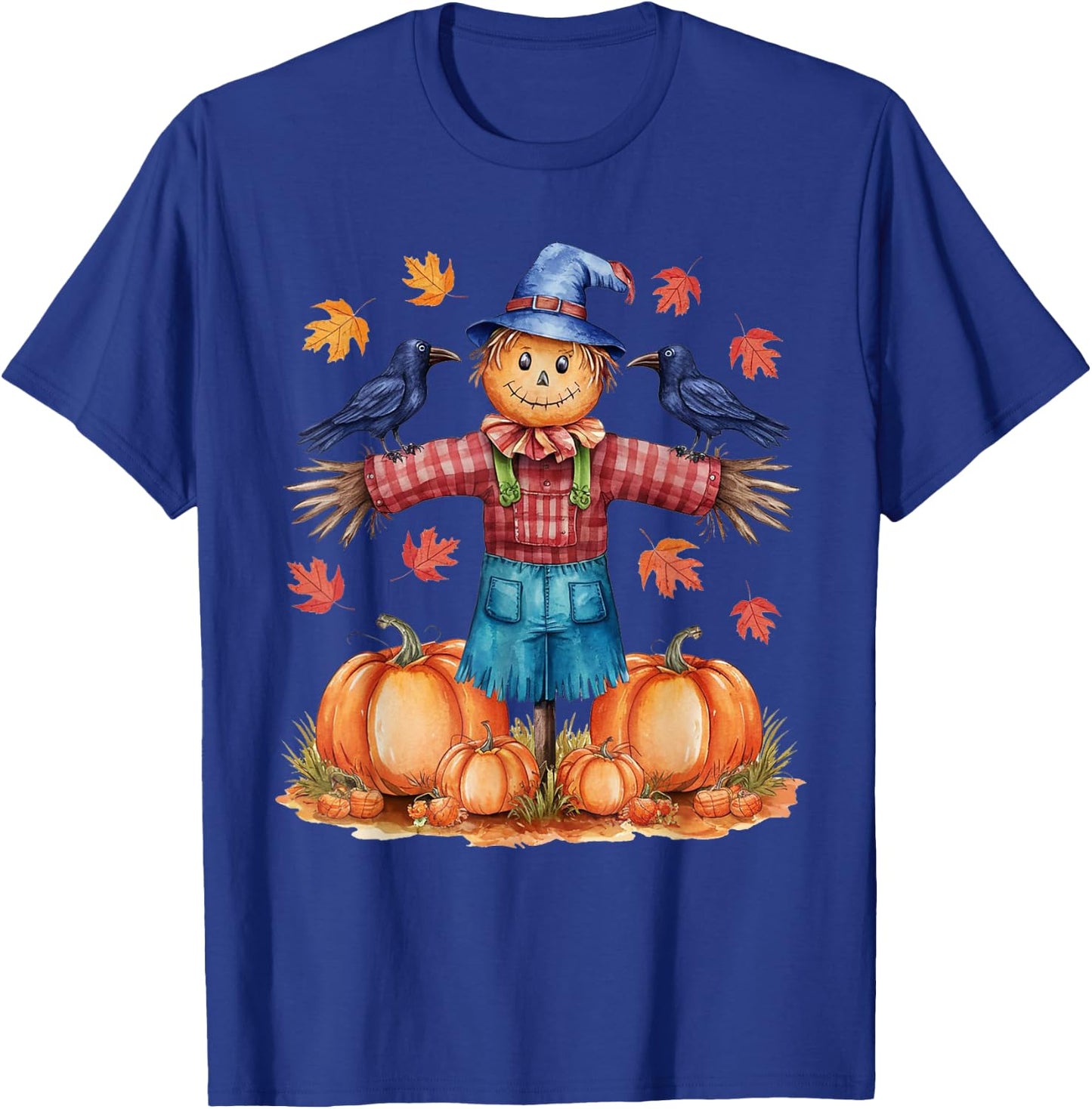 Scarecrow Autumn Hello Fall Pumpkin Thanksgiving Halloween T-Shirt - T-Shirt | Royal
