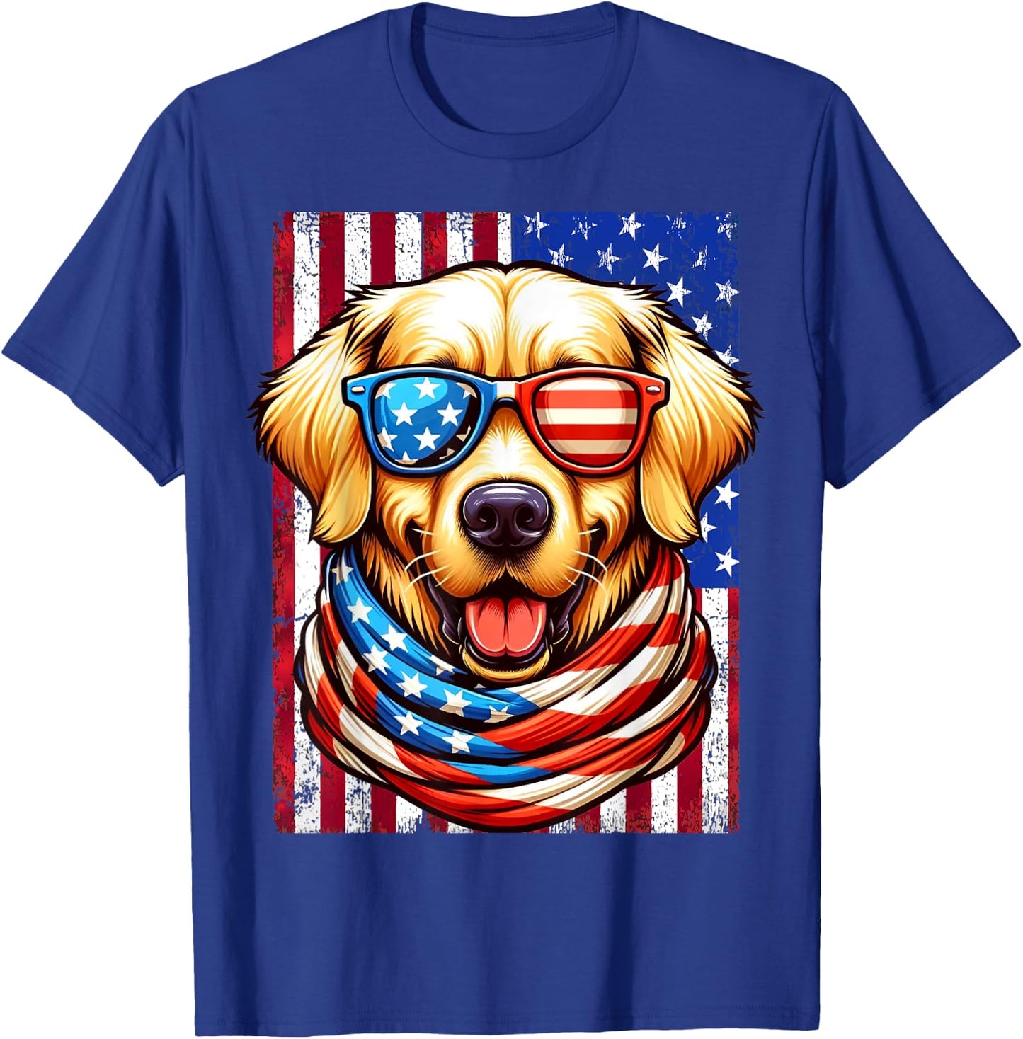Golden Retriever Dog USA Flag American Patriotic 4th of July T-Shirt - T-Shirt | Royal