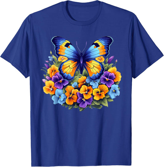 Pansies Butterfly Flower Pansy Gardening Floral T-Shirt - T-Shirt | Royal