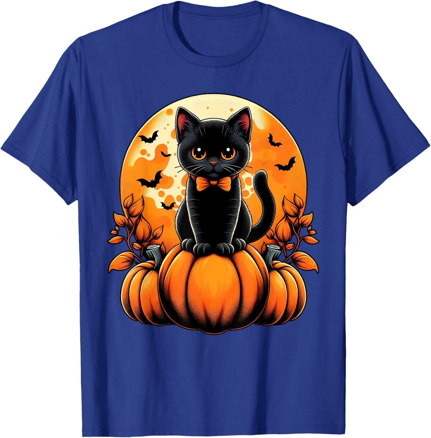 Retro Black Cat Pumpkin Halloween Costume Fall Autumn Season T-Shirt - T-Shirt | Royal