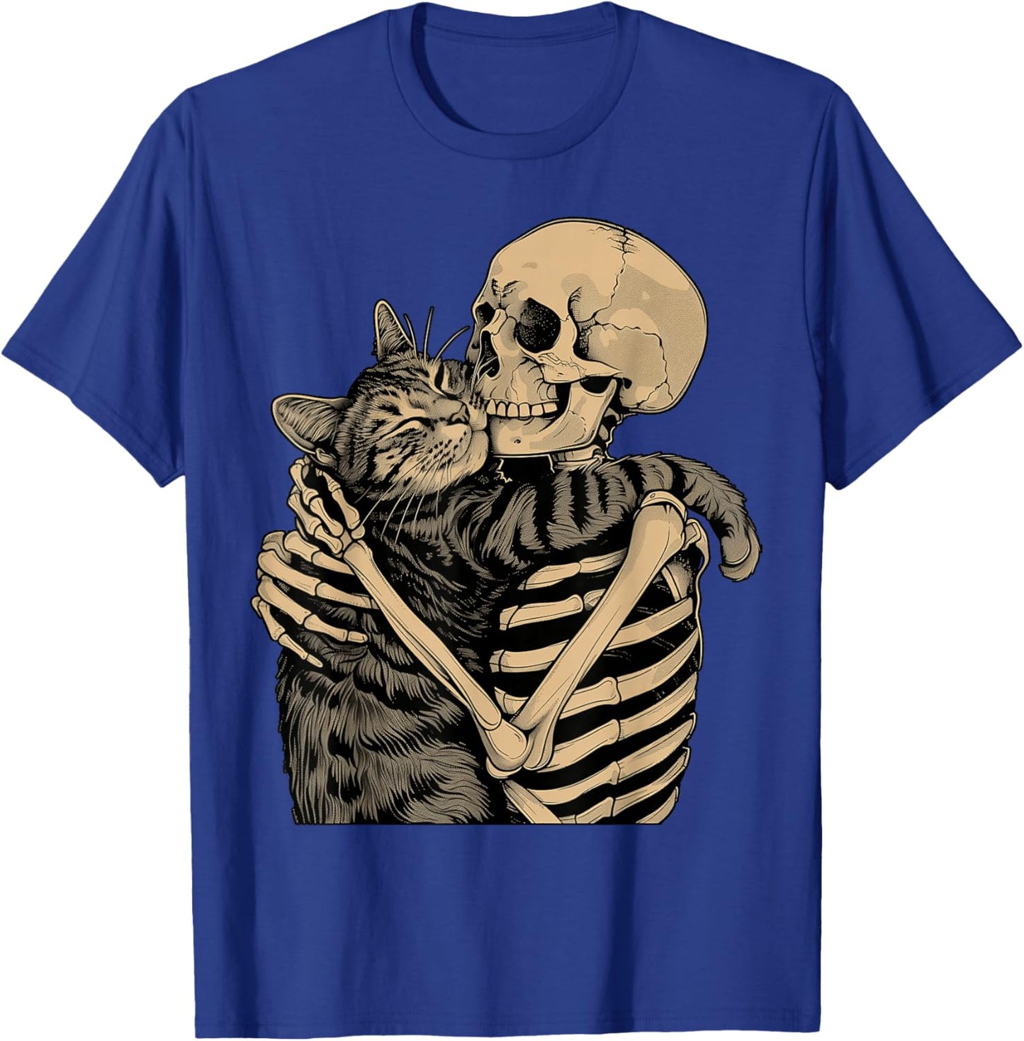 Skeleton Hugging Cat Halloween Cat Lover Cat Mom Dad T-Shirt - T-Shirt | Royal
