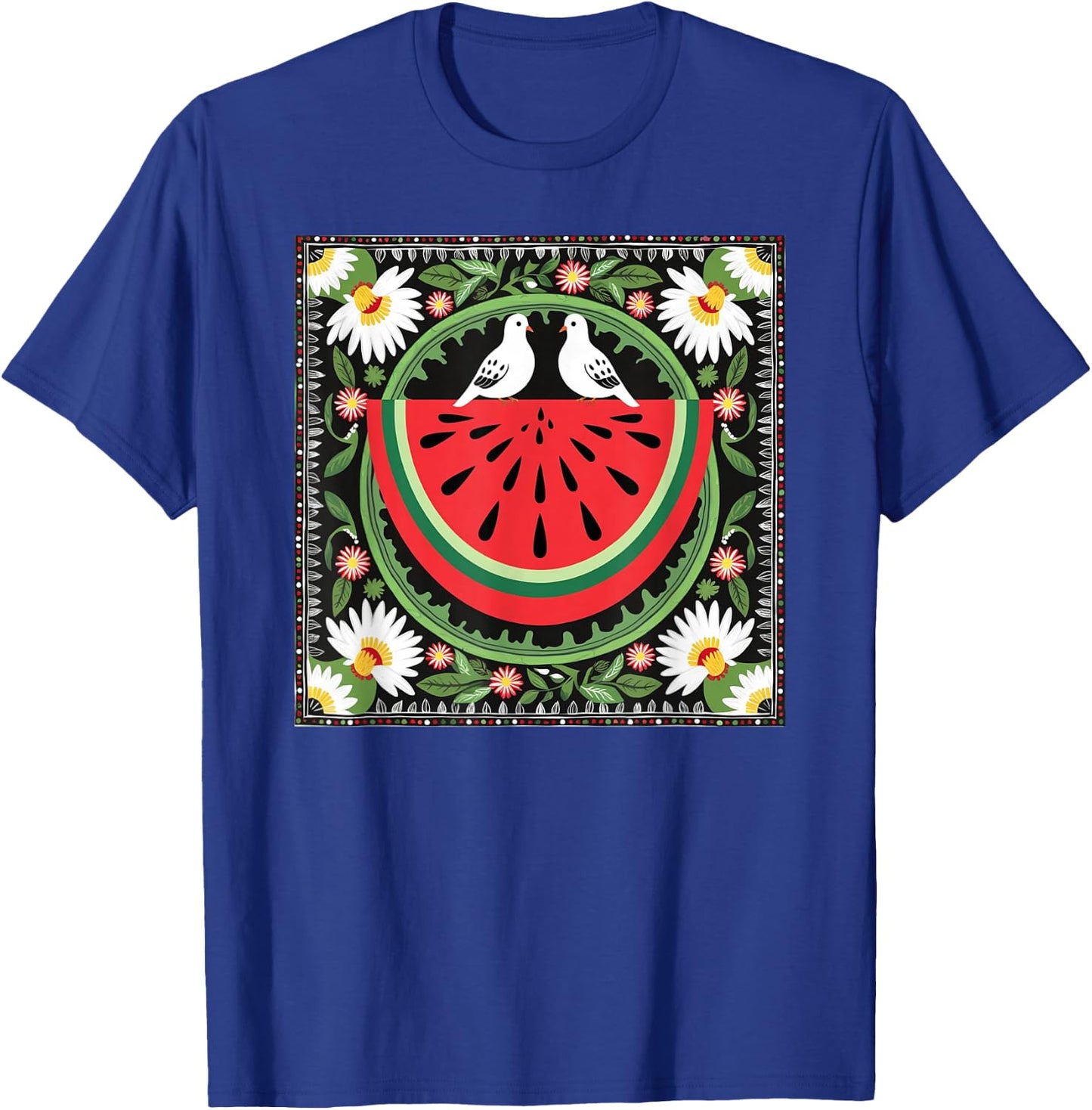 Fruits Flowers Watermelon Map Free Palestine T-Shirt - T-Shirt | Royal