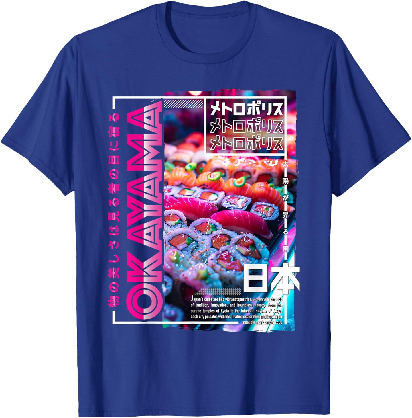 Okayama City 80s Synthwave Sushi Japan Okayama T-Shirt - T-Shirt | Royal