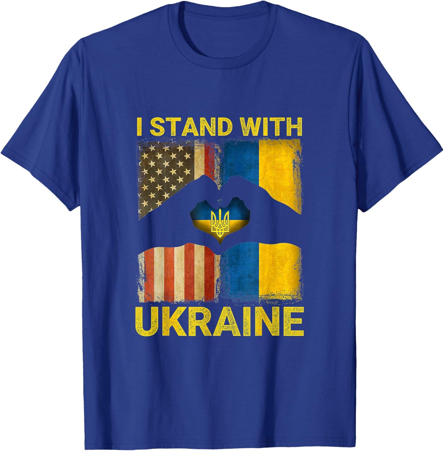 Support Ukraine I Stand with Ukraine Ukrainian Flag US Flag T-Shirt - T-Shirt | Royal