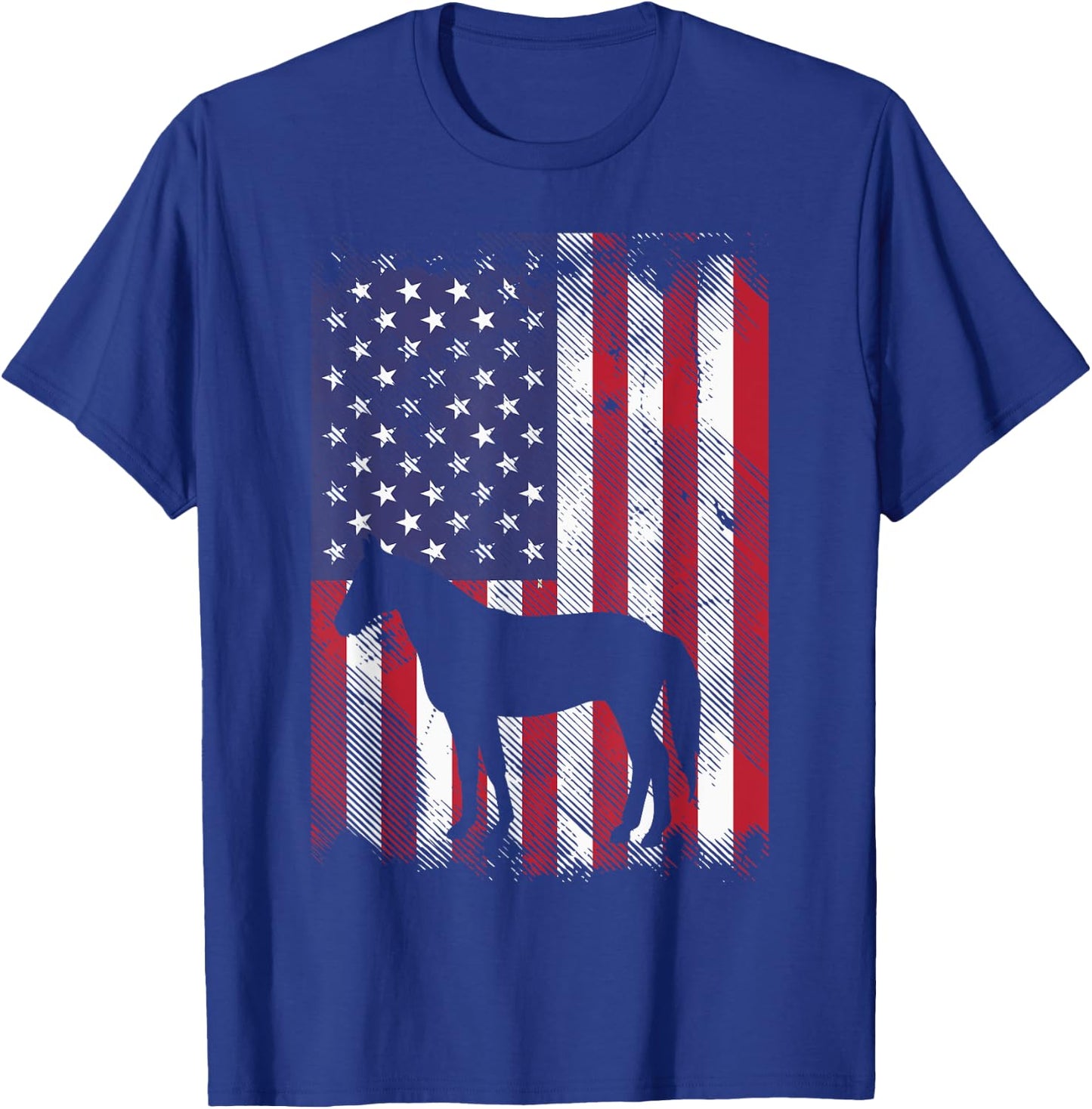 Horse Silhouette US Flag Vintage Riding Patriotic Equestrian T-Shirt - T-Shirt | Royal