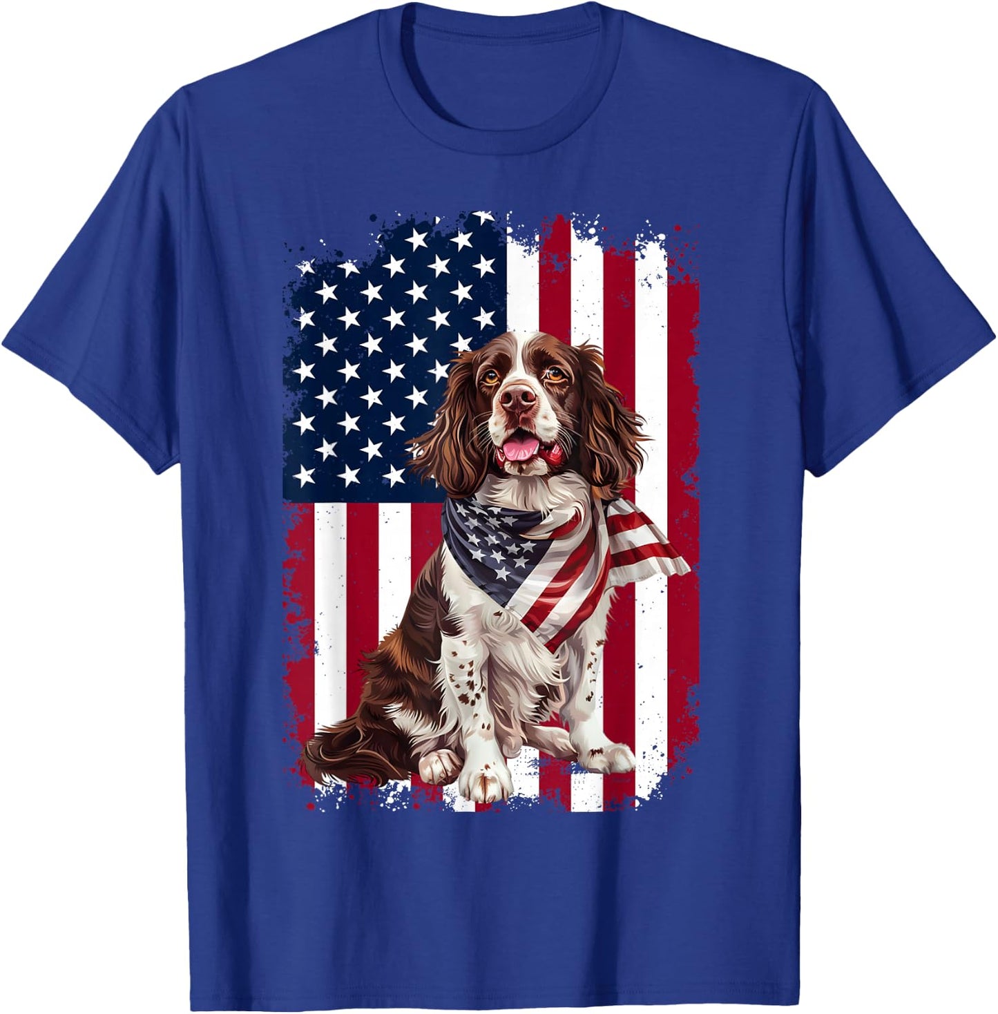 English Springer Spaniel Dog American Flag 4th Of July Gifts T-Shirt - T-Shirt | Royal
