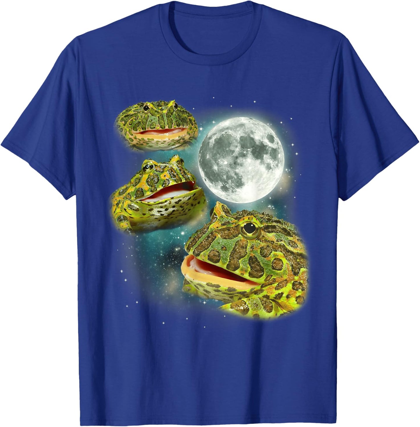 Three Frog Moon | 3 Pac Frogs Howl at The Moon Parody Meme T-Shirt - T-Shirt | Royal