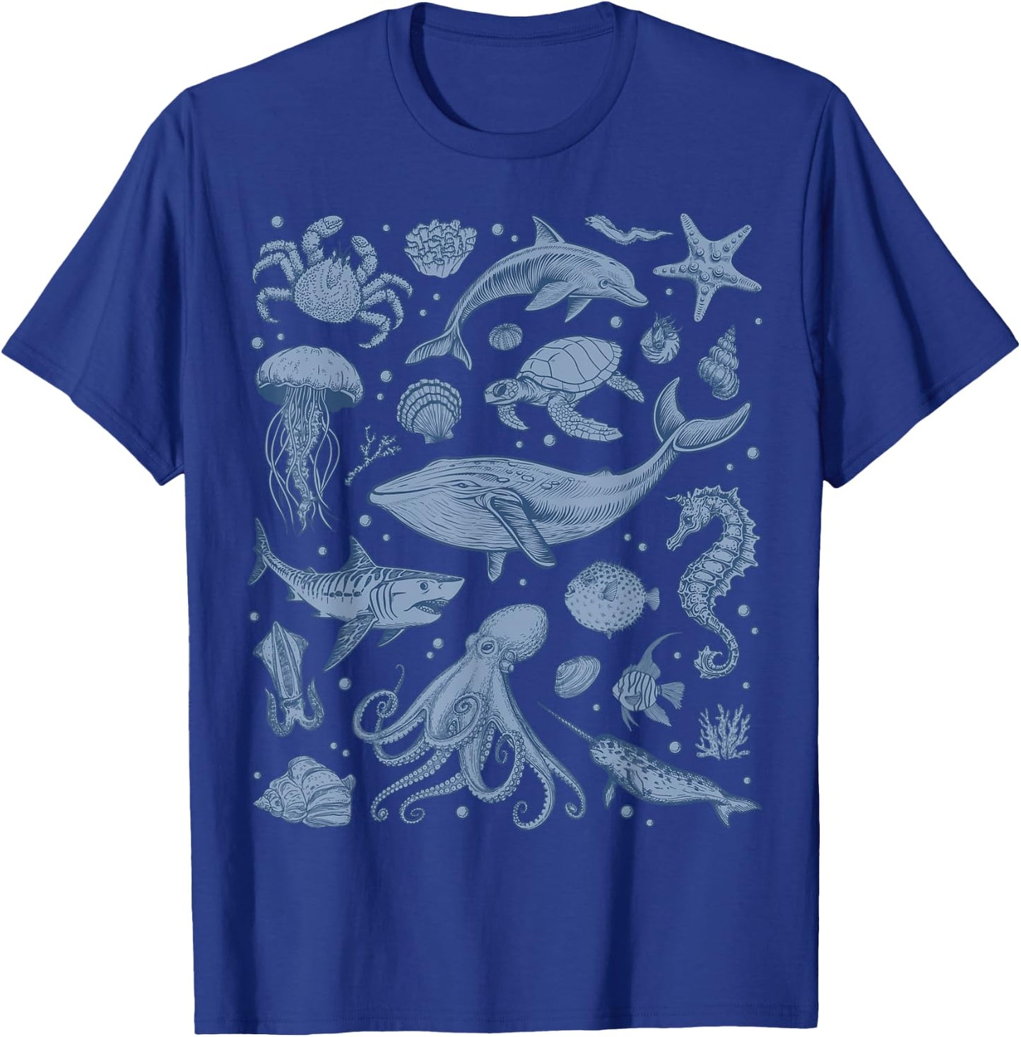 Ocean Life Sea Whale Dolphin Beach 90s Vintage Graphic T-Shirt - T-Shirt | Royal
