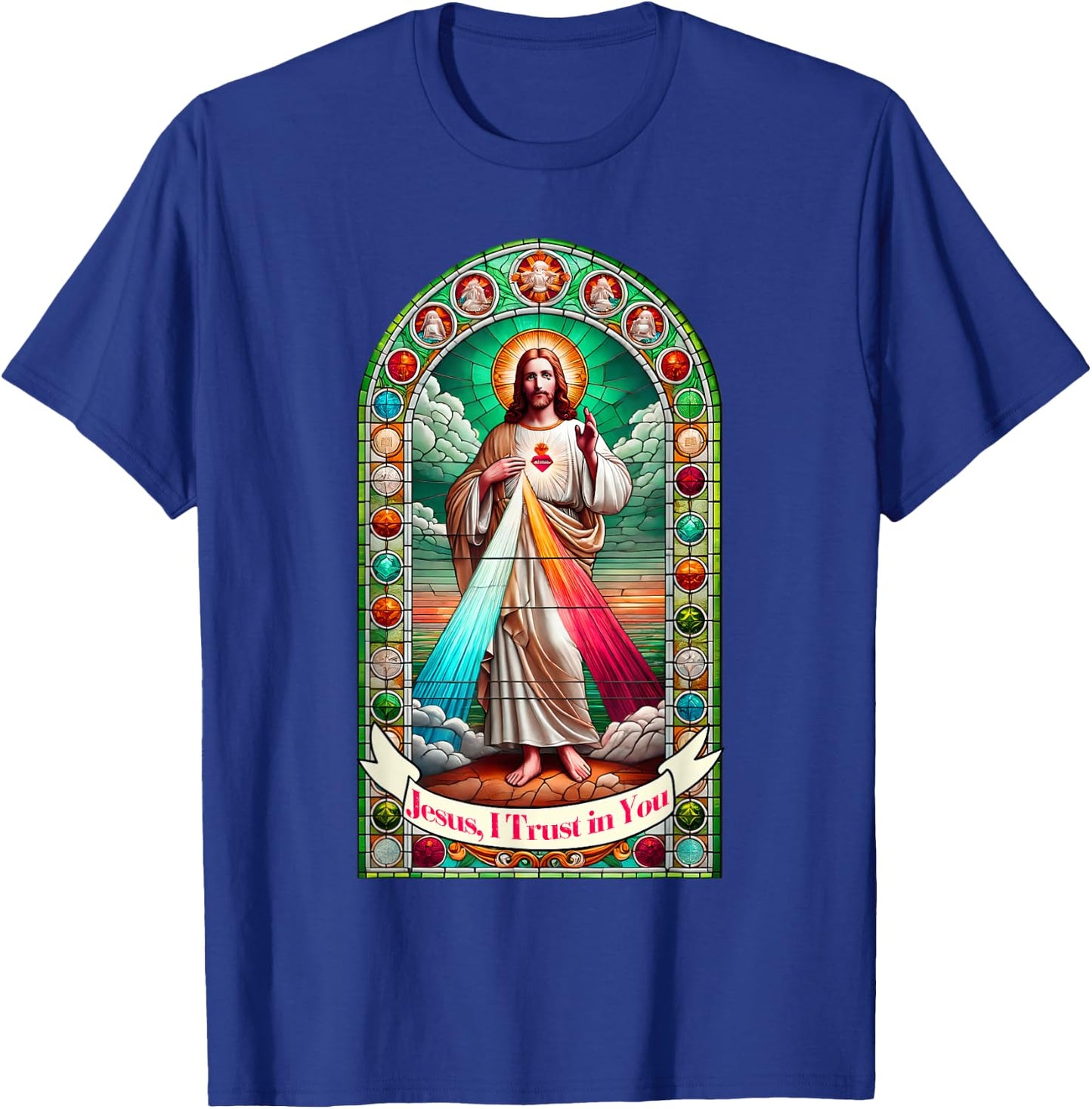 Jesus I Trust In You Faith Divine Mercy Graphic Catholic T-Shirt - T-Shirt | Royal