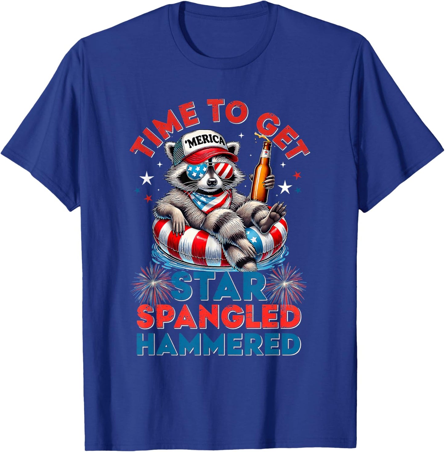 Time to Get Star Spangled Hammered 4th of July Men Racoon T-Shirt - T-Shirt | Royal
