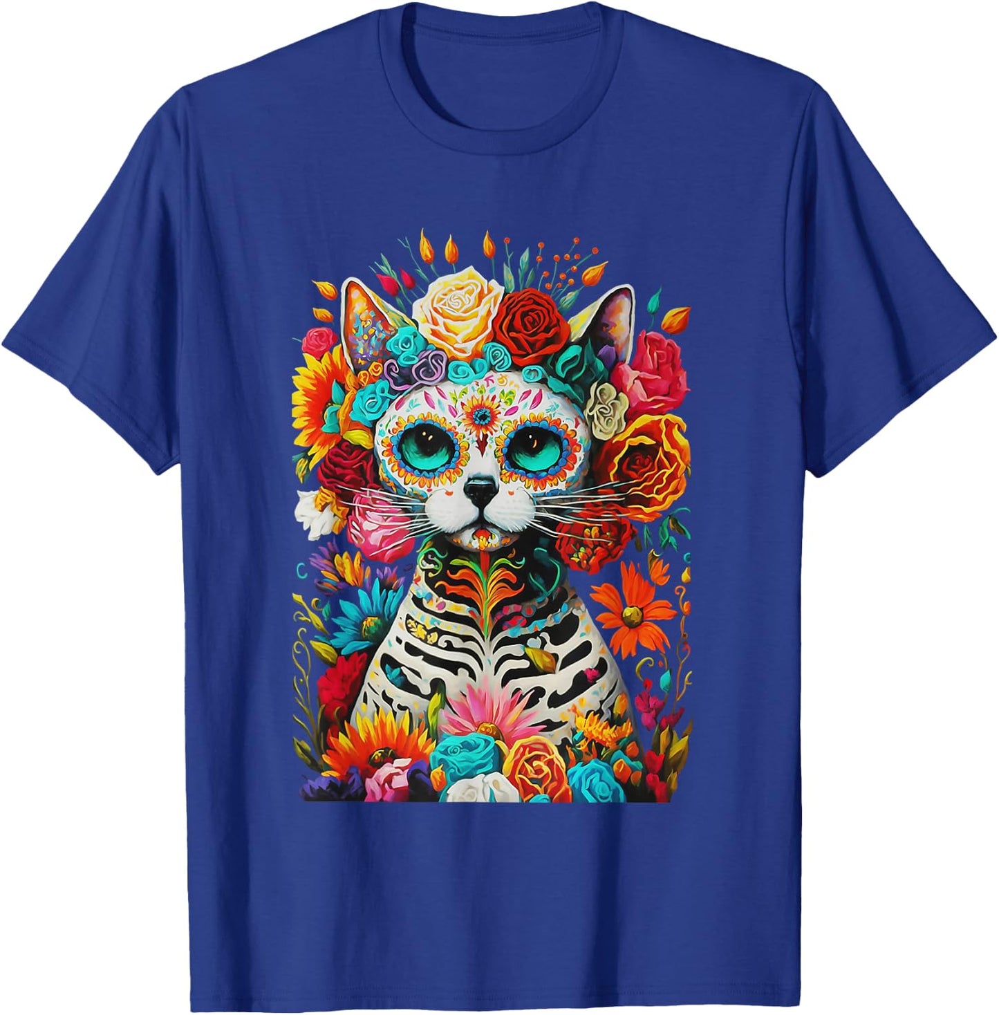 Sugar Skull Cat De Los Muertos La Catrina Day Of The Dead Women Kids T-Shirt - T-Shirt | Royal