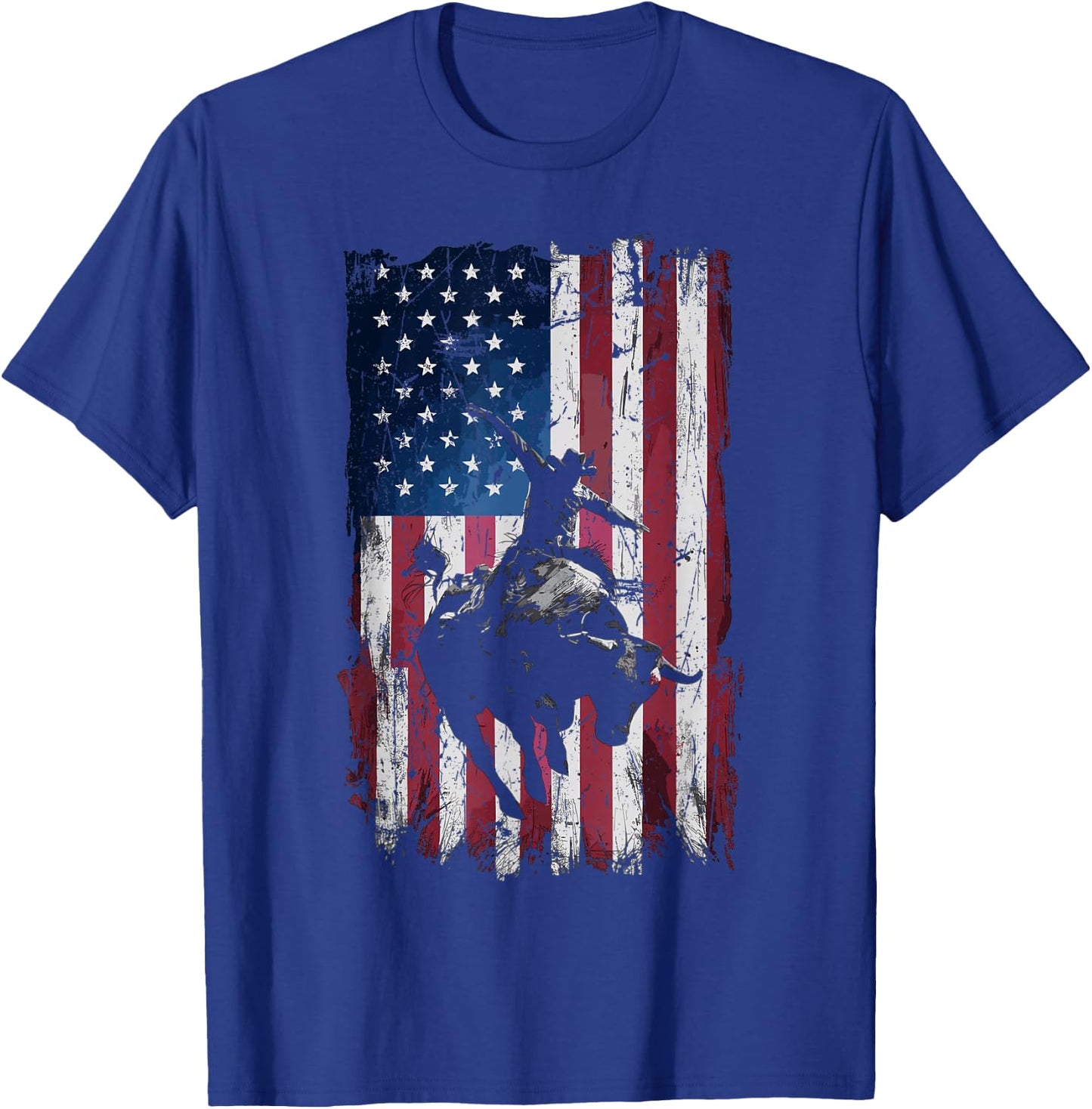 Rodeo Cowboy Western USA Flag Cowboys T-Shirt - T-Shirt | Royal
