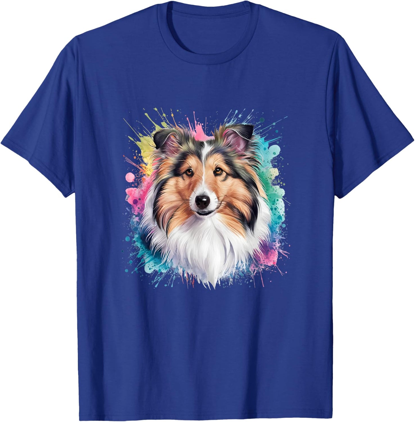 Men Woman Colorful Watercolor Shetland Sheepdog T-Shirt - T-Shirt | Royal