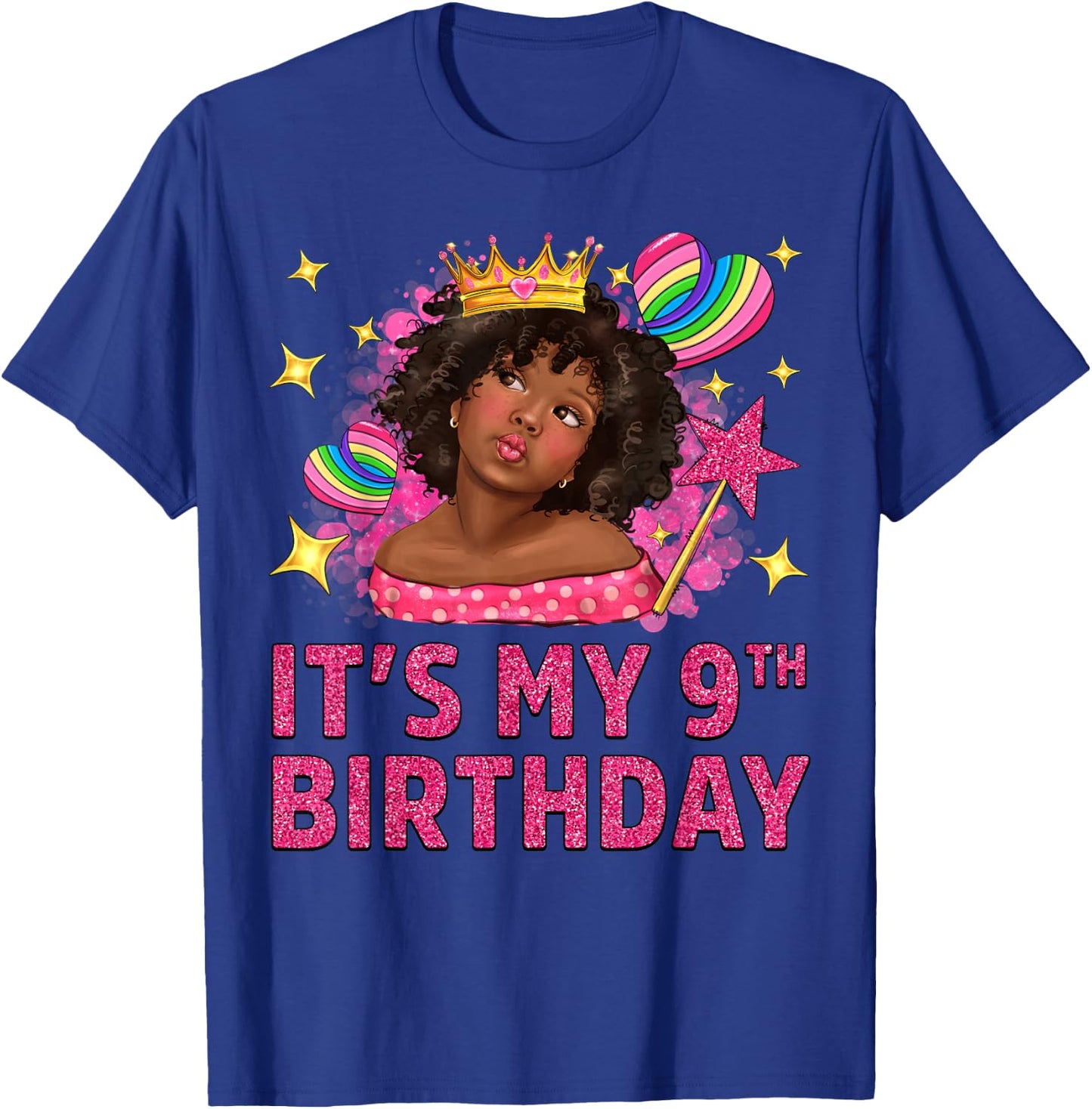 It's My 9th Birthday Black Girl African American Black Kids T-Shirt - T-Shirt | Royal