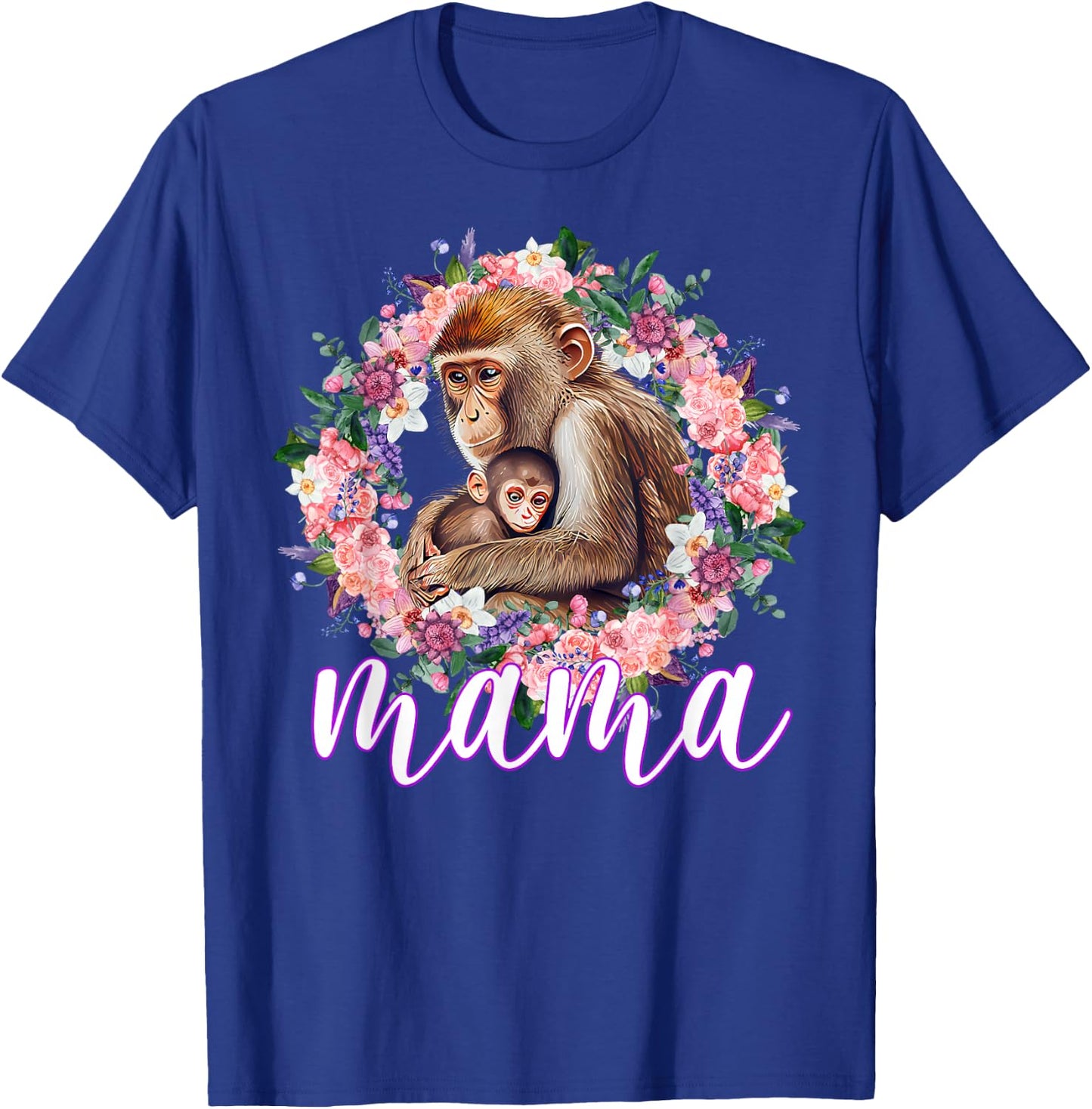 Flowers Mom & Cute Baby Monkey - Animal Mama Mother's Day T-Shirt - T-Shirt | Royal