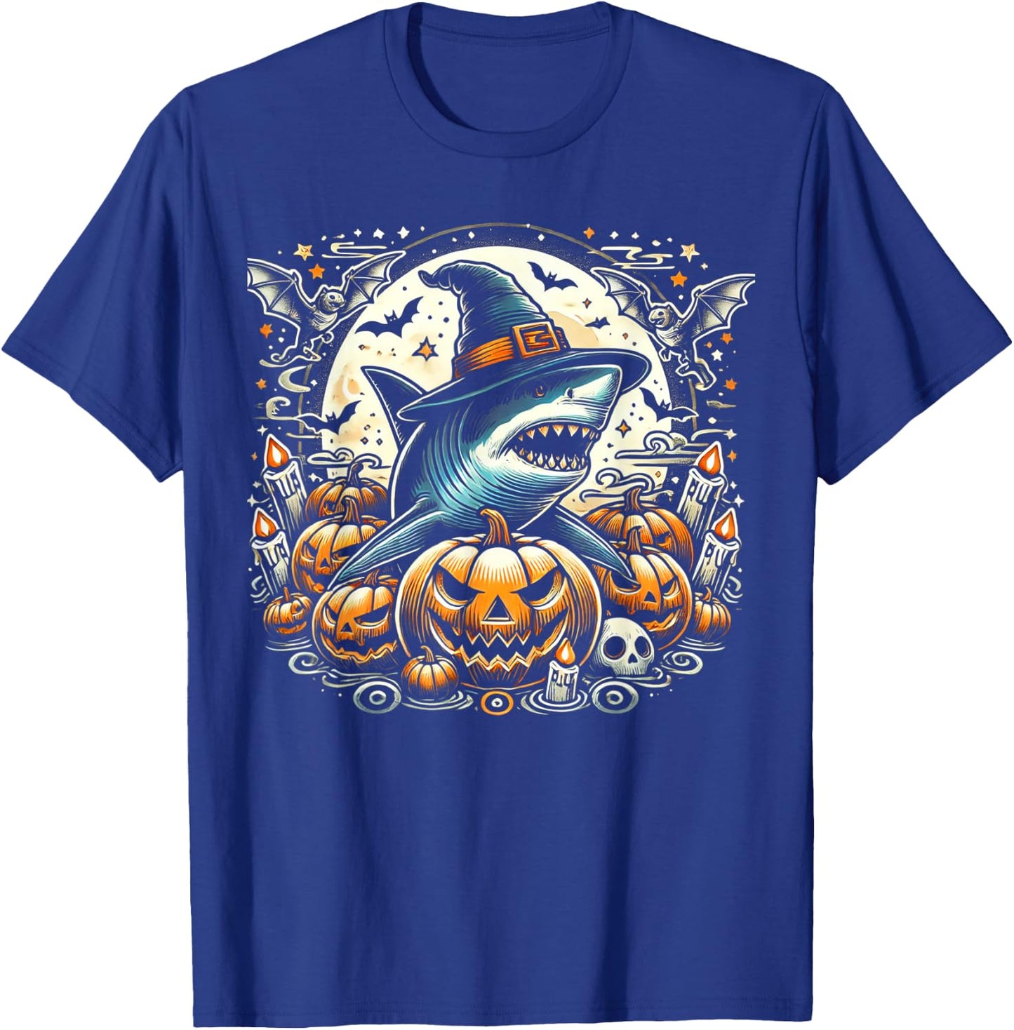Shark Witch Halloween - Spooky Pumpkin Art T-Shirt - T-Shirt | Royal