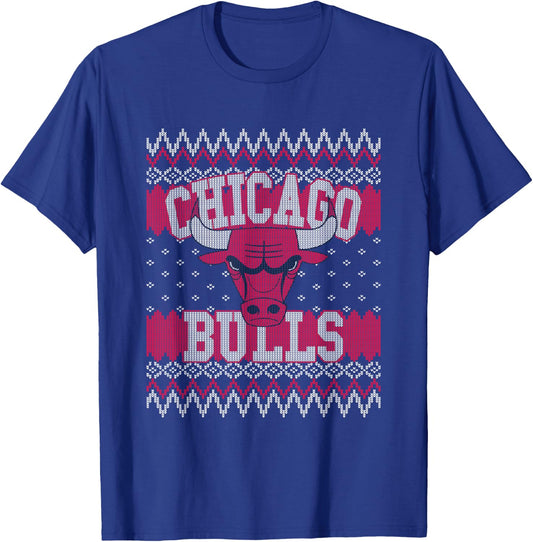 NBA Chicago Bulls Ugly Christmas Sweater Style T-Shirt - T-Shirt | Royal
