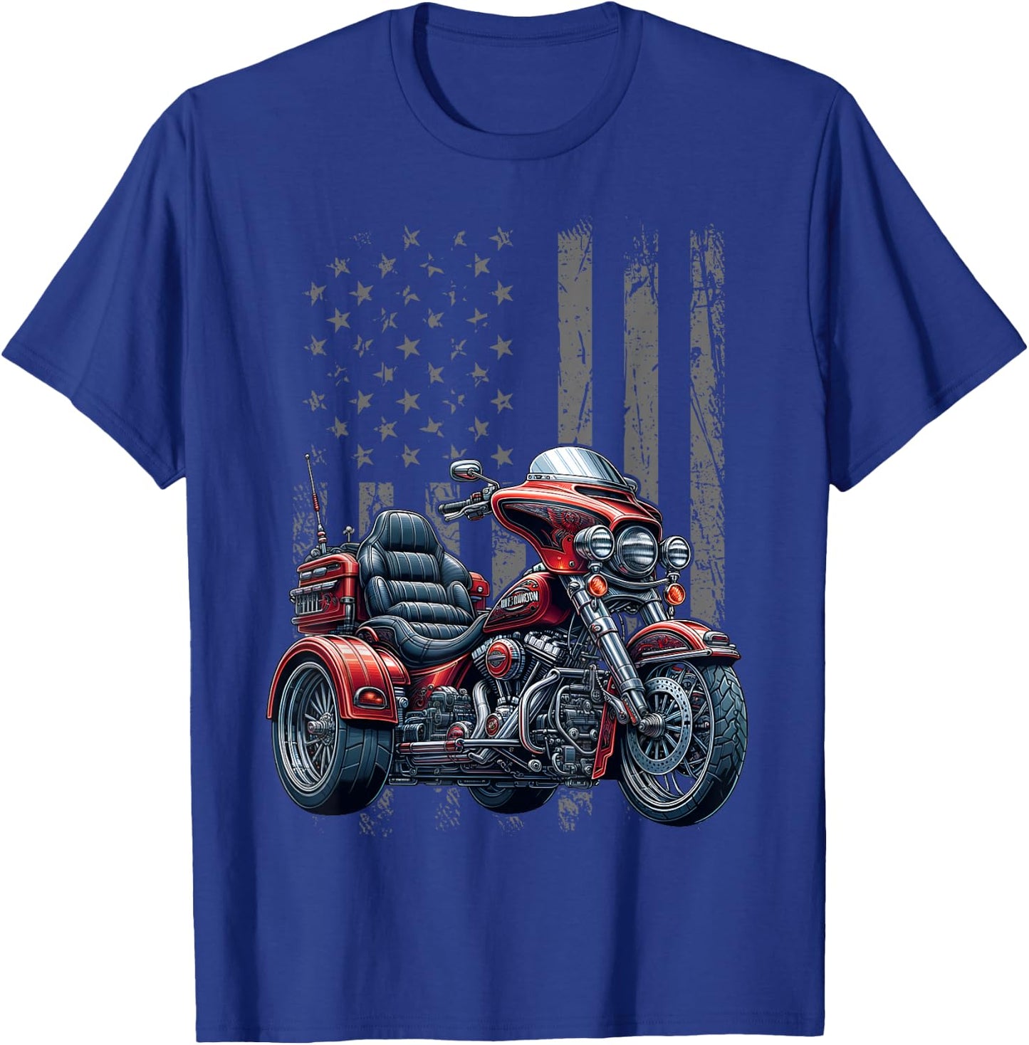 3 Wheels Motorcycle Trike Patriotic American Flag Trike T-Shirt - T-Shirt | Royal