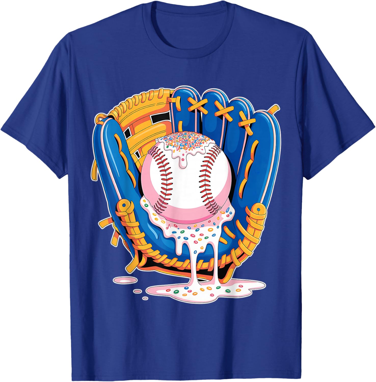 Baseball Drip Ice Cream Sprinkles Baseball Glove T-Shirt - T-Shirt | Royal