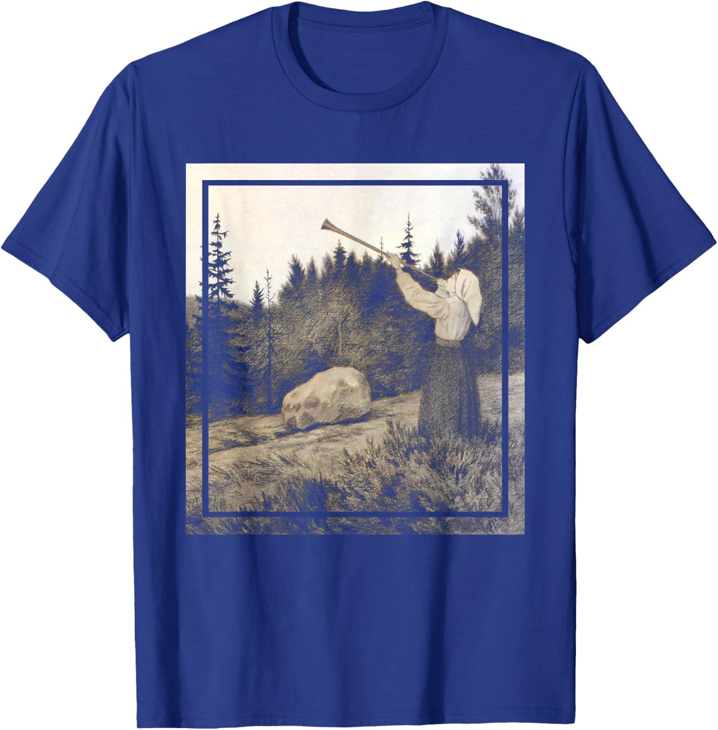 Op under Fjeldet toner en Lur - Kittelsen Black Metal Art T-Shirt - T-Shirt | Royal